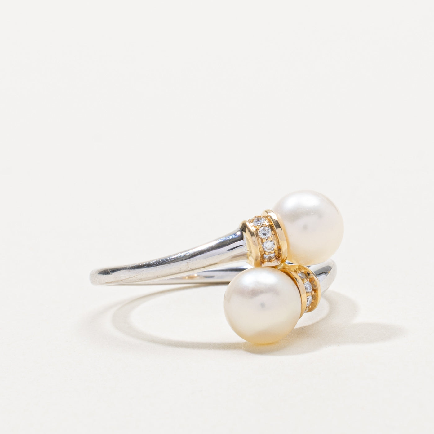 14k Pearl & Diamond Bypass Ring | SZ 7.25