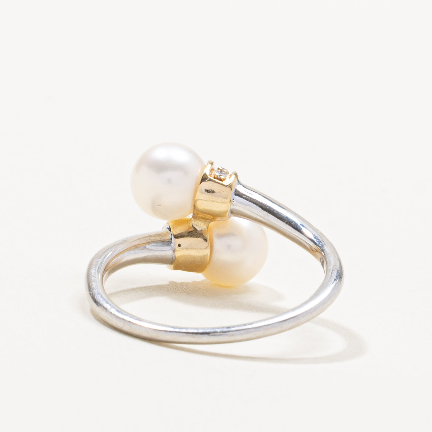 14k Pearl & Diamond Bypass Ring | SZ 7.25