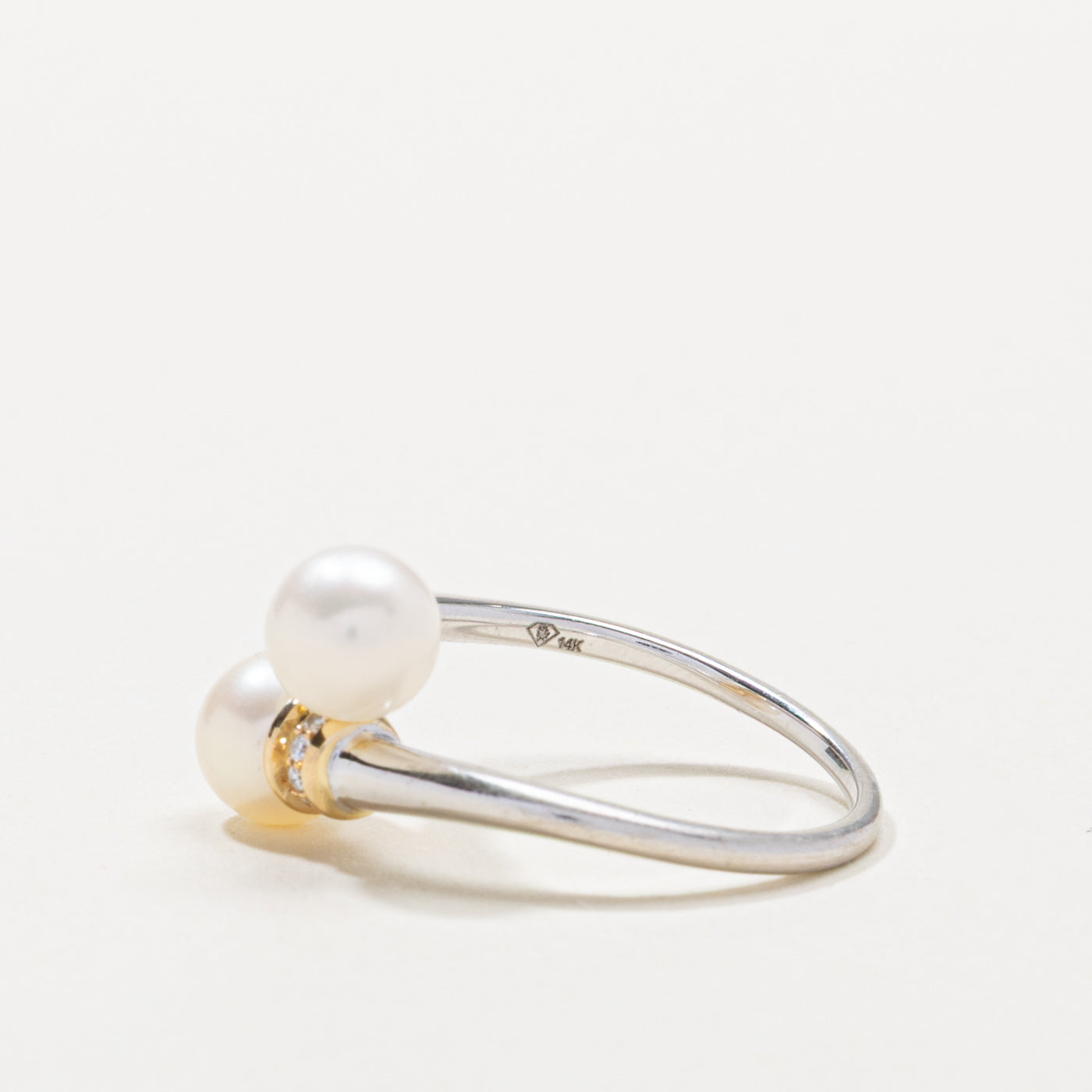14k Pearl & Diamond Bypass Ring | SZ 7.25