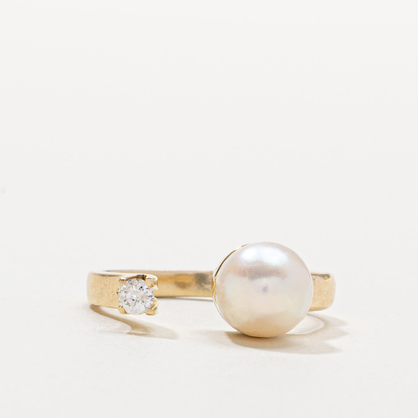 14k Pearl & Diamond Open Ring | SZ 5.5