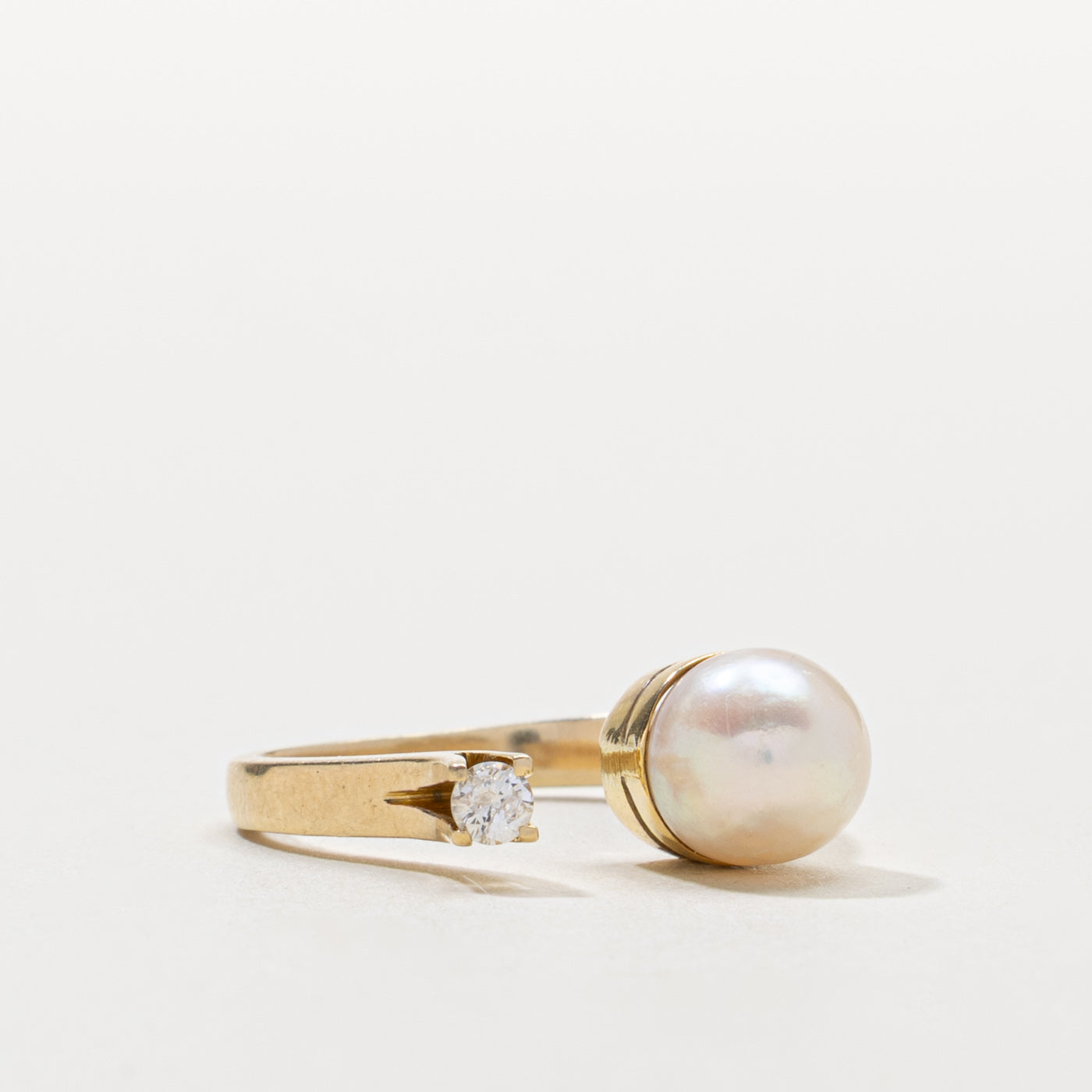 14k Pearl & Diamond Open Ring | SZ 5.5