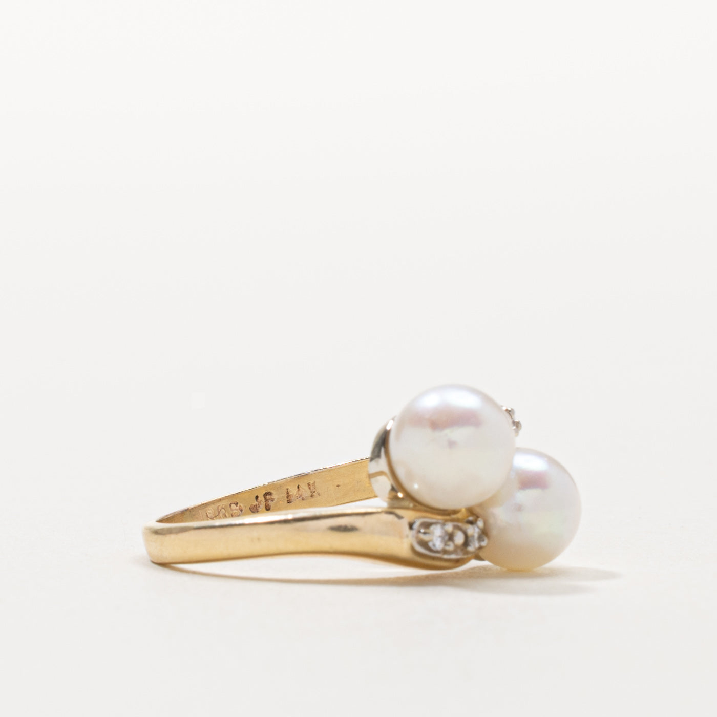 Two Stone Pearl & Diamond Ring | SZ 5