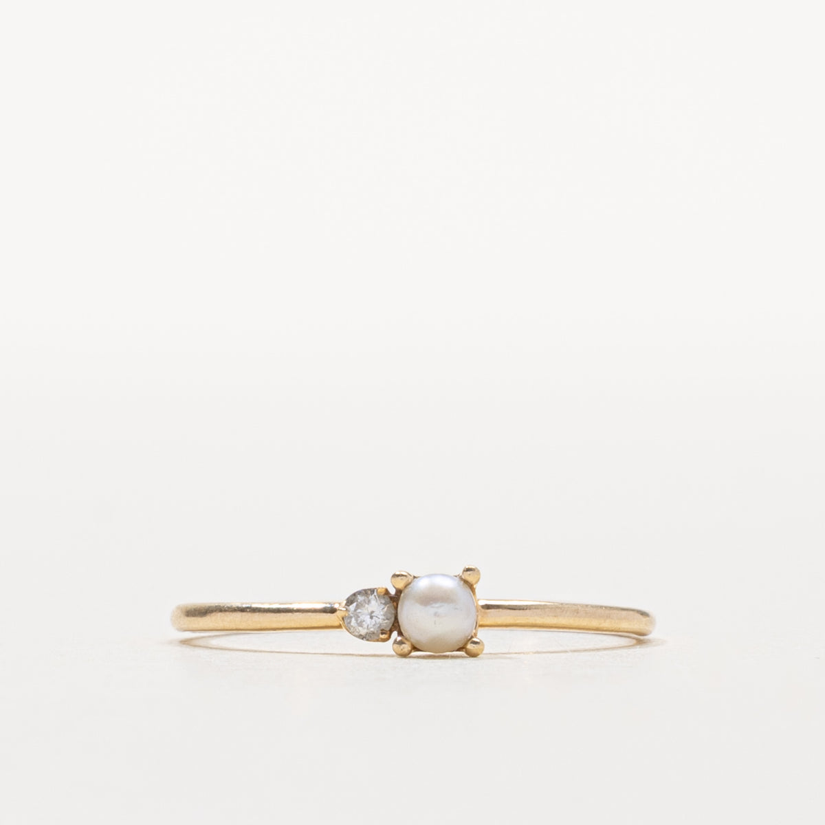 14k Pearl & Diamond Petite Toi et Moi Ring | SZ 7.25