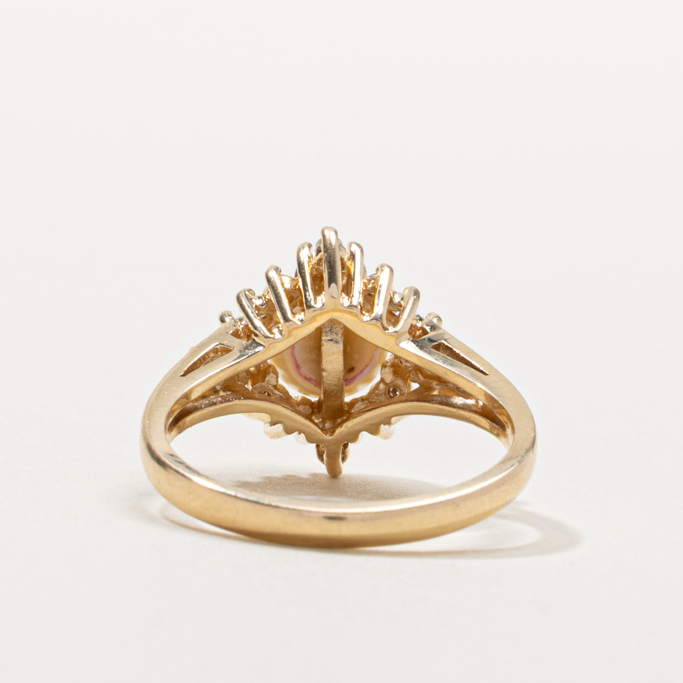 14k Pearl & Diamond Petal Halo Ring | SZ 6.5