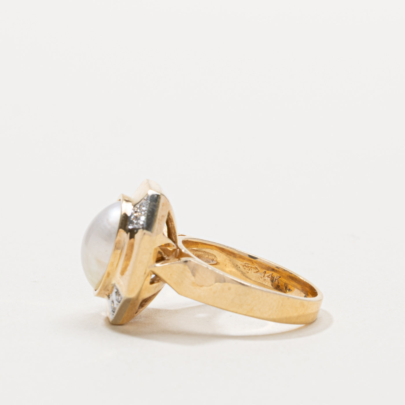 14k Mabé Pearl & Diamond Geometric Cocktail Ring | SZ 5