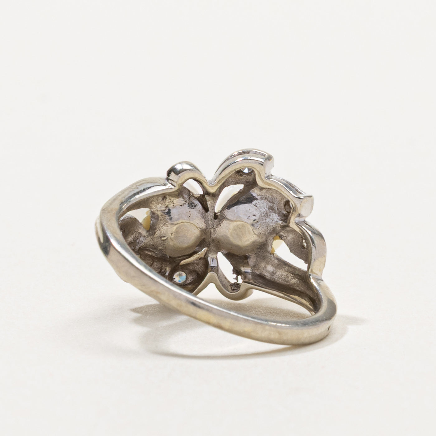 14k Two Stone Pearl & Diamond Floral Ring | SZ 4.25