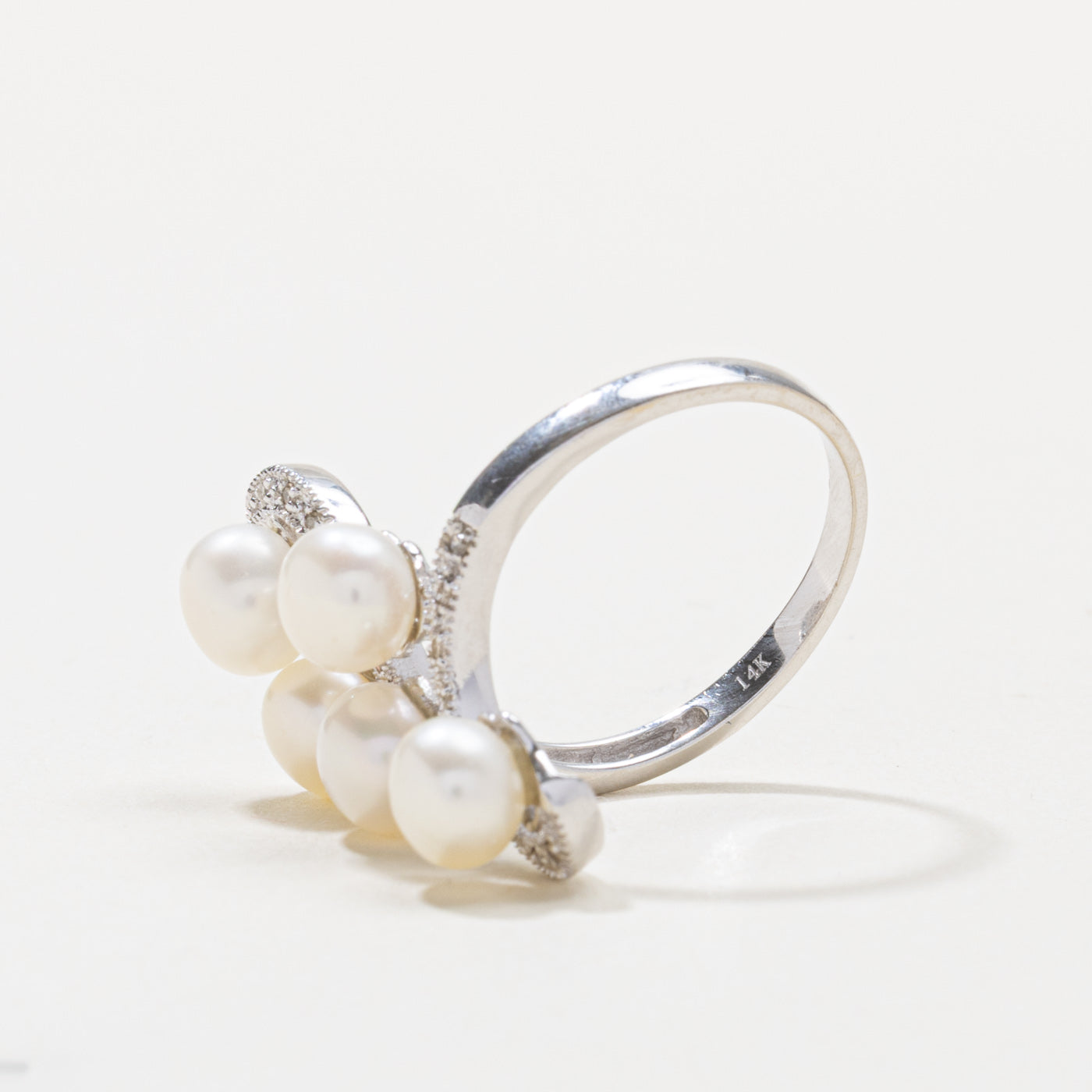 14k Pearl & Diamond Swirl Cocktail Ring | SZ 7.25