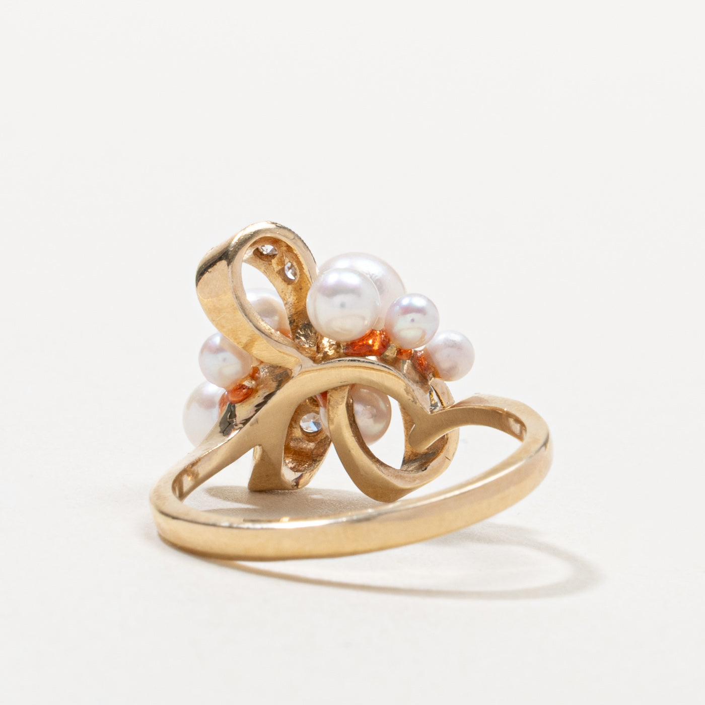 10k Pearl & Diamond Cluster Cocktail Ring | SZ 6.25