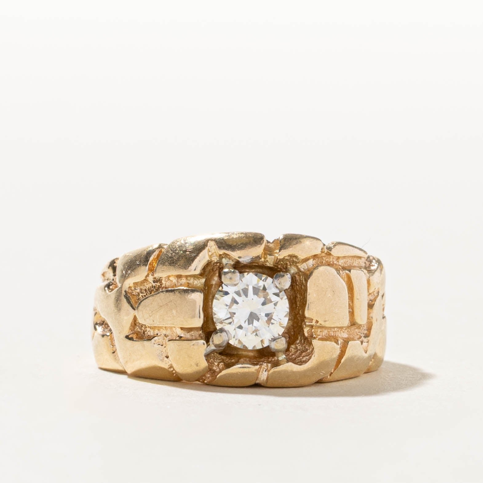 14k Solitaire Diamond Faux Nuggety Dome Ring | 0.57ct | SZ 8