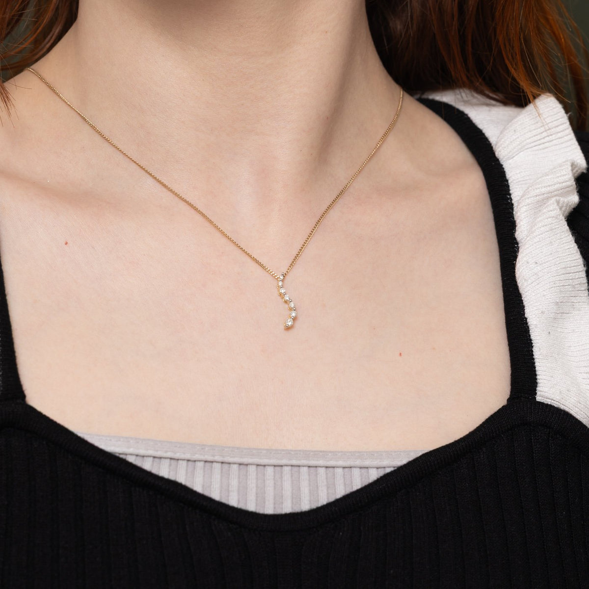 14k Diamond Column Wave Journey Pendant | 0.20ctw
