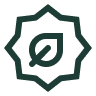 Sustainability icon featuring a tiny leaf enclosed by a star shaped figure