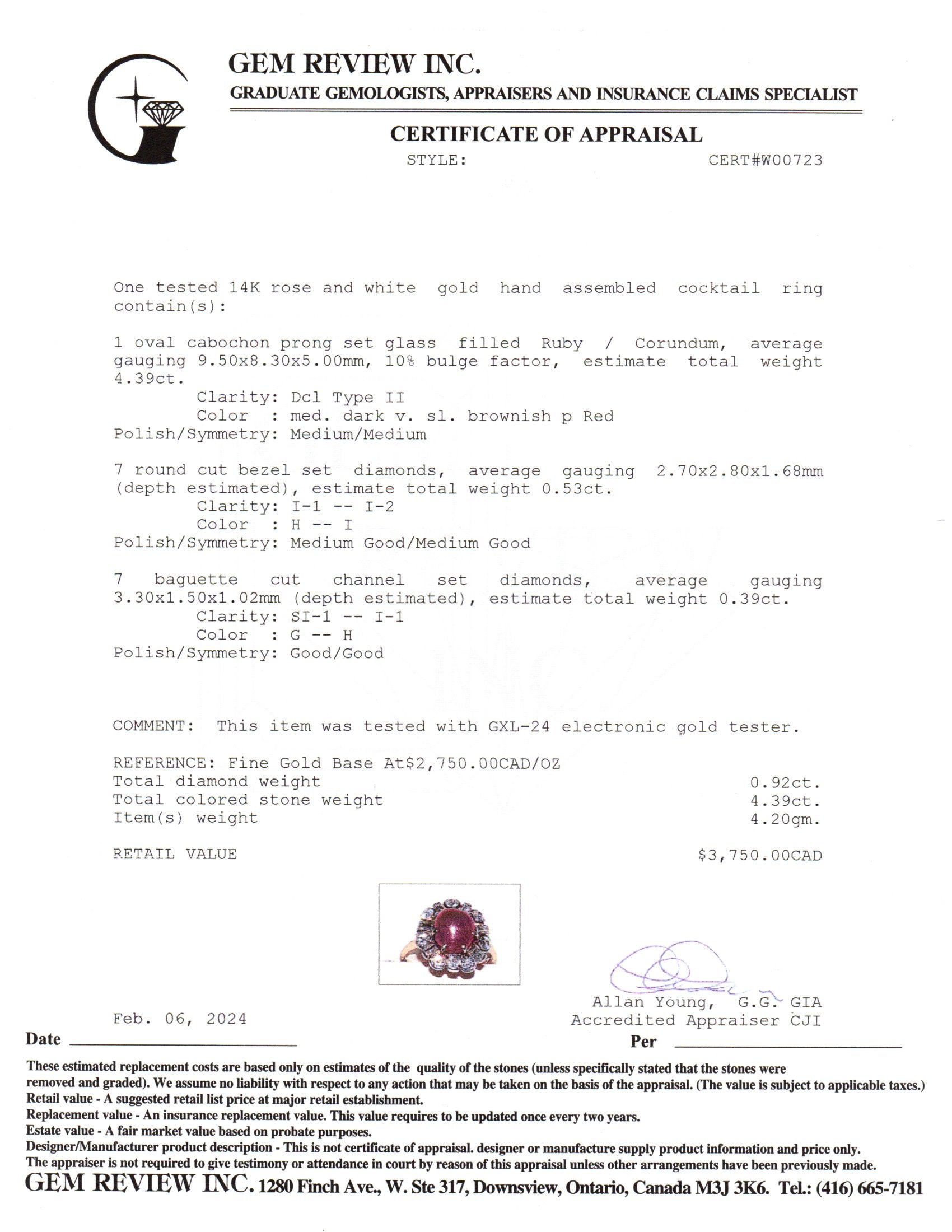 14K Rose and White Gold Ruby and Diamond Ring | 4.39ct, 0.92ctw | SZ 7.75 |