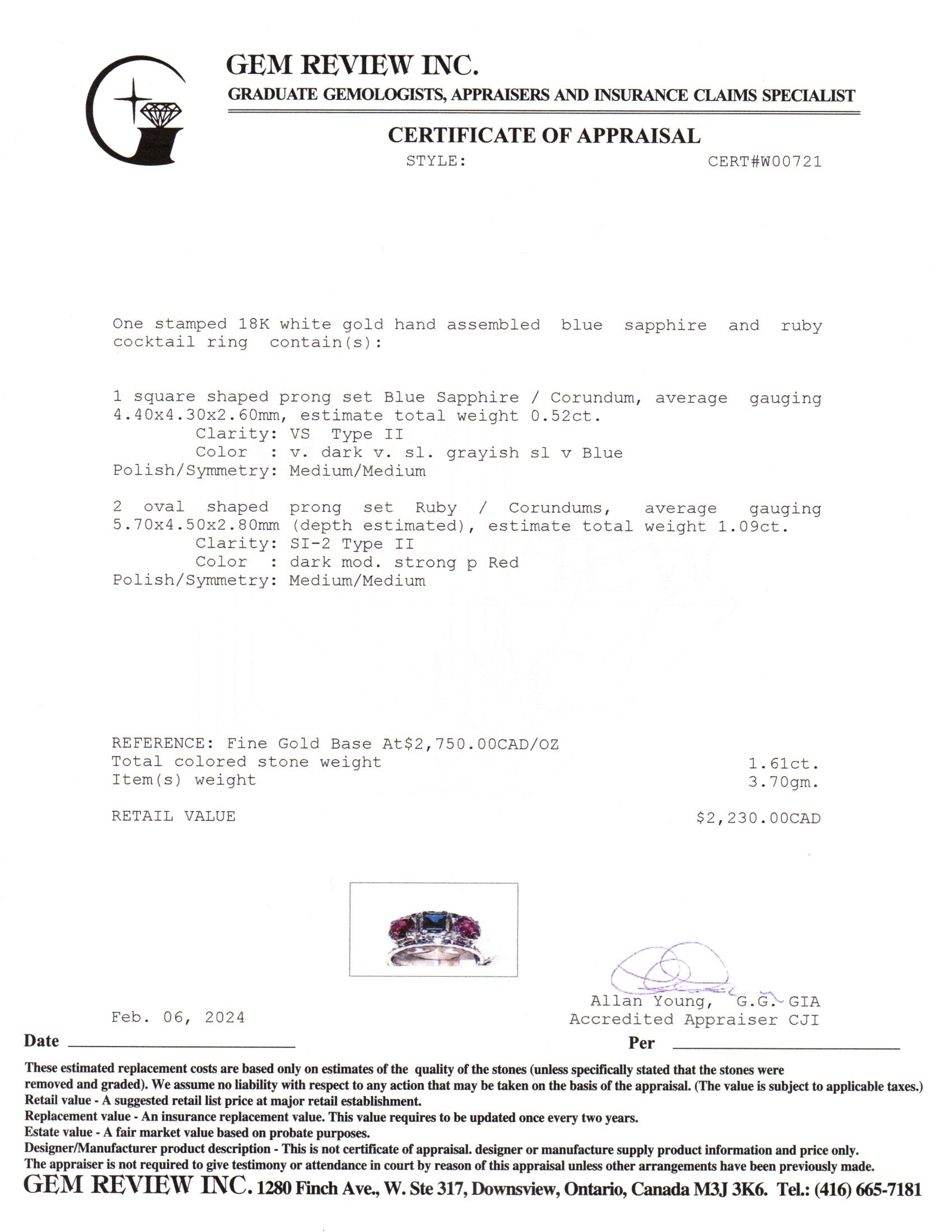 18K White Gold Blue Sapphire and Ruby Ring | 0.52ct, 1.09ctw | SZ 6.5 |