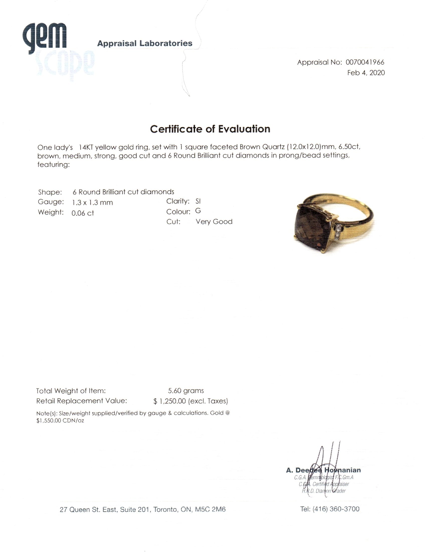 14K Brown Quartz and Diamond Cocktail Ring | 6.50ct, 0.06ctw | SZ 6.75