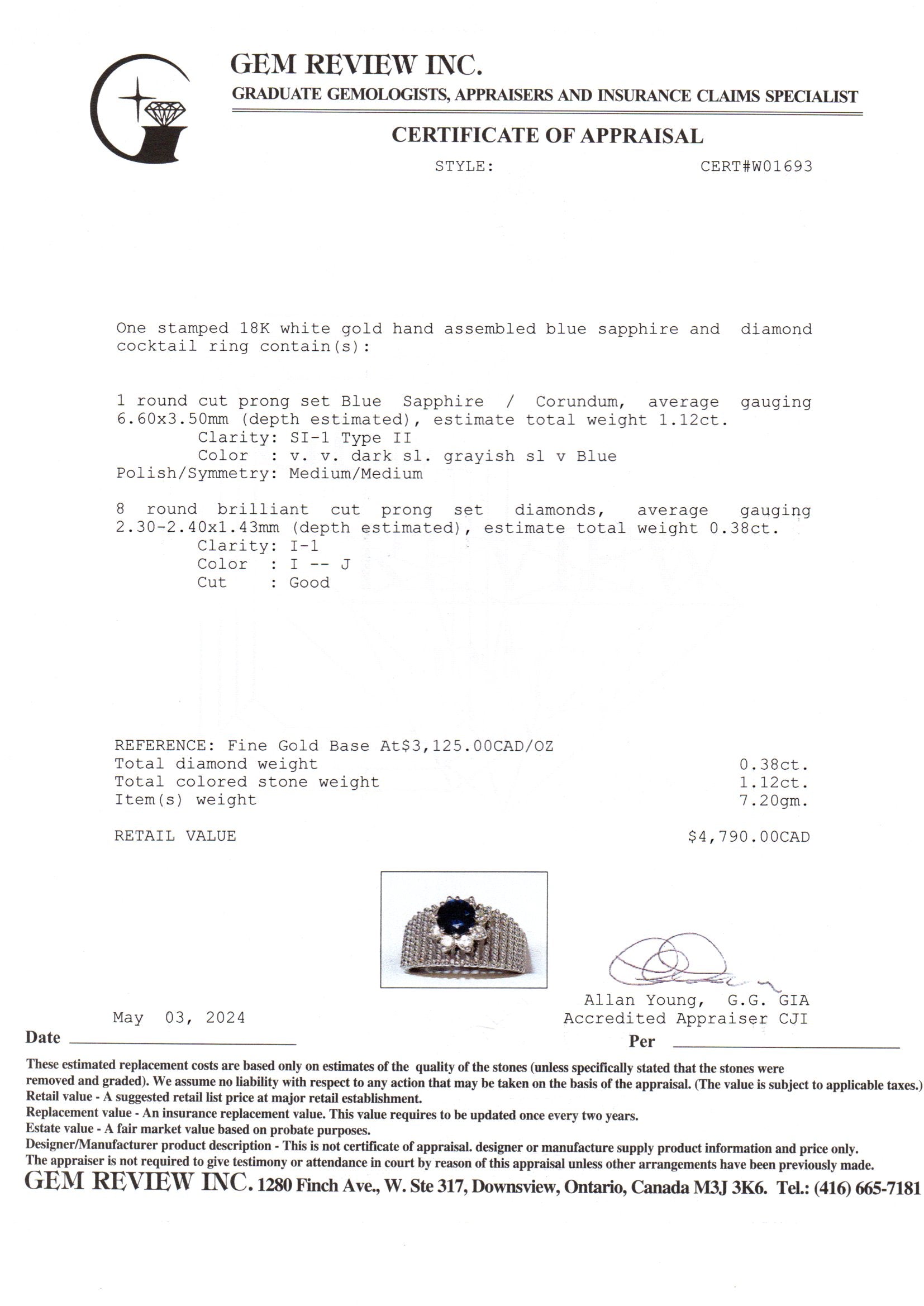 14k White Gold Sapphire and Diamond Ring | 1.12ct, 0.38ctw | SZ 9.75