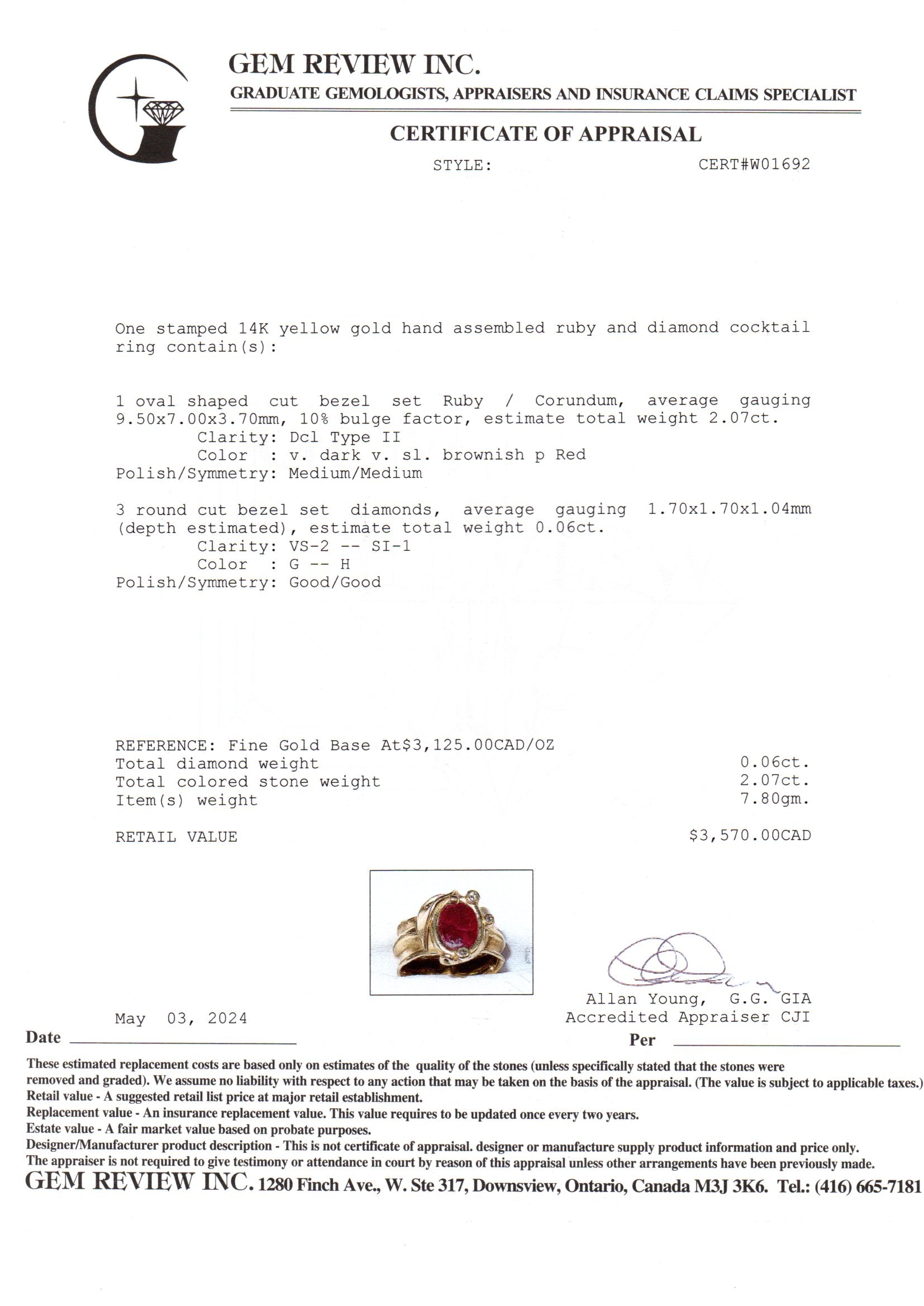 Bague en or jaune 14 carats sertie de rubis et de diamants | 2,07 ct, 0,06 ct au total | Taille 5,5