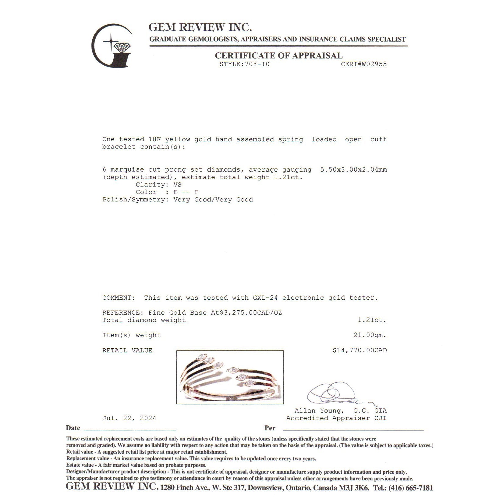 18k Yellow Gold Marquise Cut Diamond Bypass Cuff | 1.21ctw | 6.25"