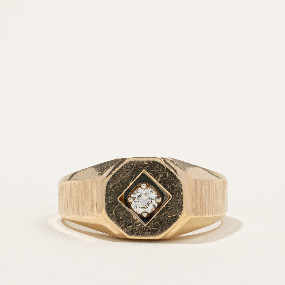 Canadian Solitaire Diamond Grooved Geometric Signet Ring | 0.22ct | SZ 9.5