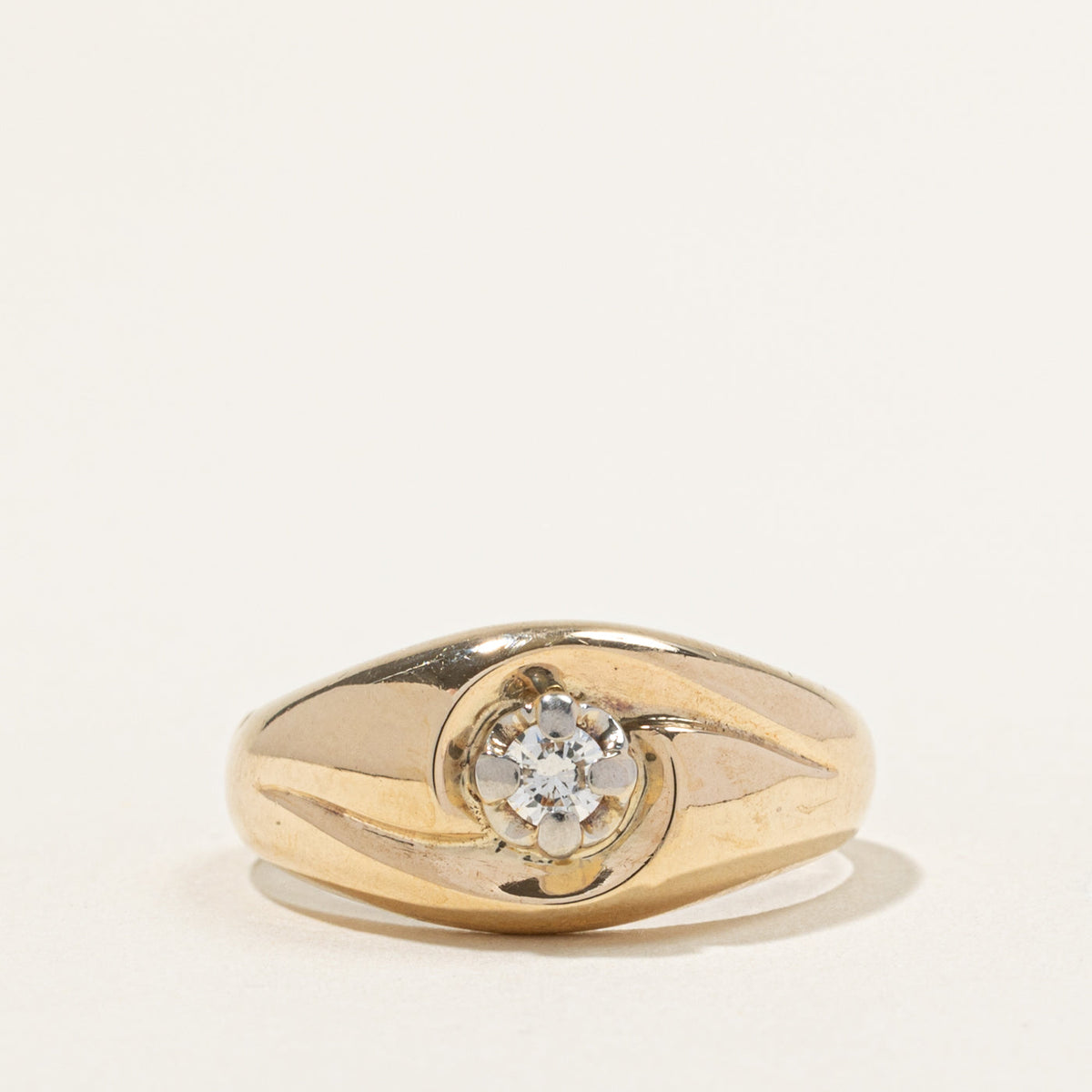 10k Solitaire Diamond Grooved Dome Ring | 0.17ct | SZ 10.25