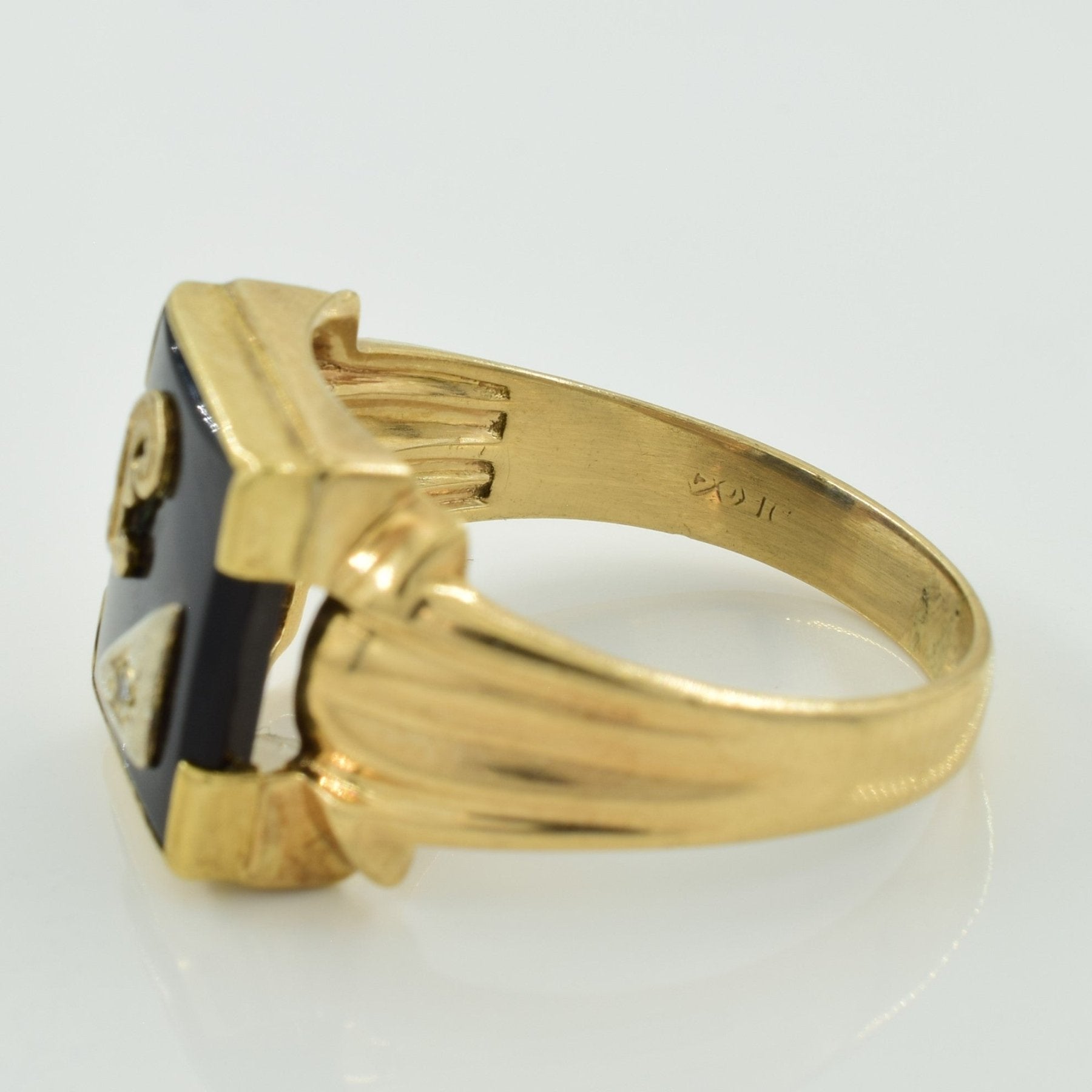 'J' Initialed Black Onyx & Diamond Ring | 6.00ct, 0.02ct | SZ 12 | - 100 Ways