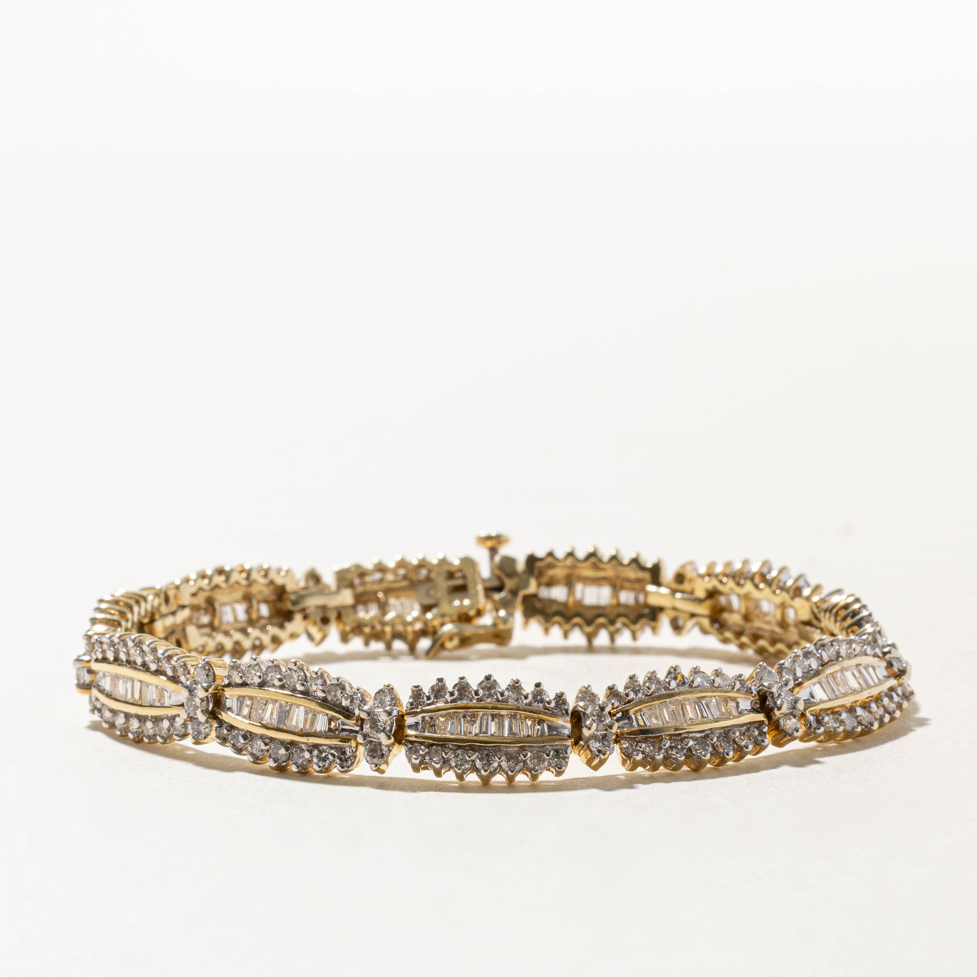 14k Channel Set Diamond Petal Tennis Bracelet | 4.17ctw | 7"