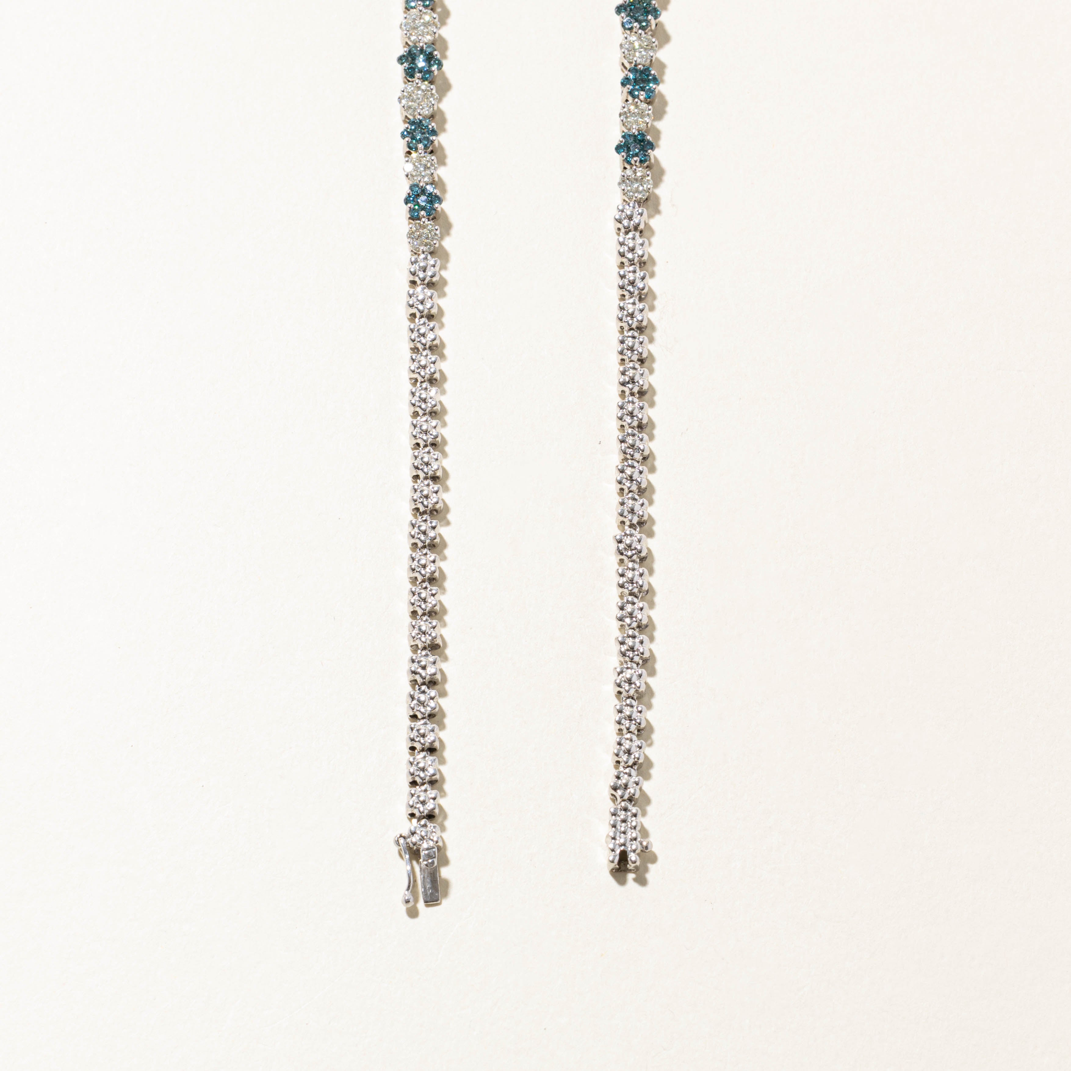 14k Blue & White Diamond Encrusted Floral Cluster Necklace | 8.19ctw | 16"