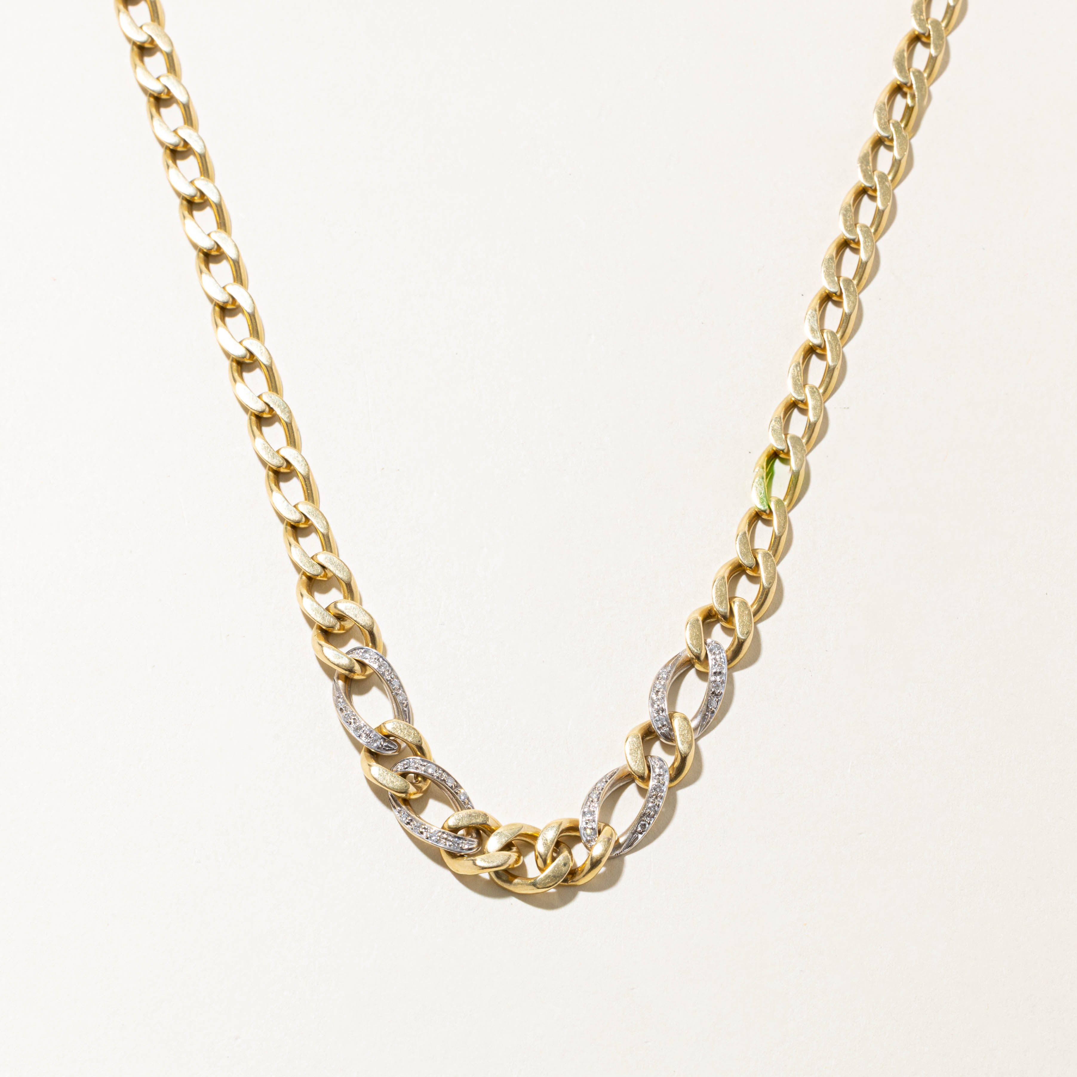 Vintage Italian Two Tone Diamond Curb Link Chain | 0.16ctw | 6.25950mm | 15.75"