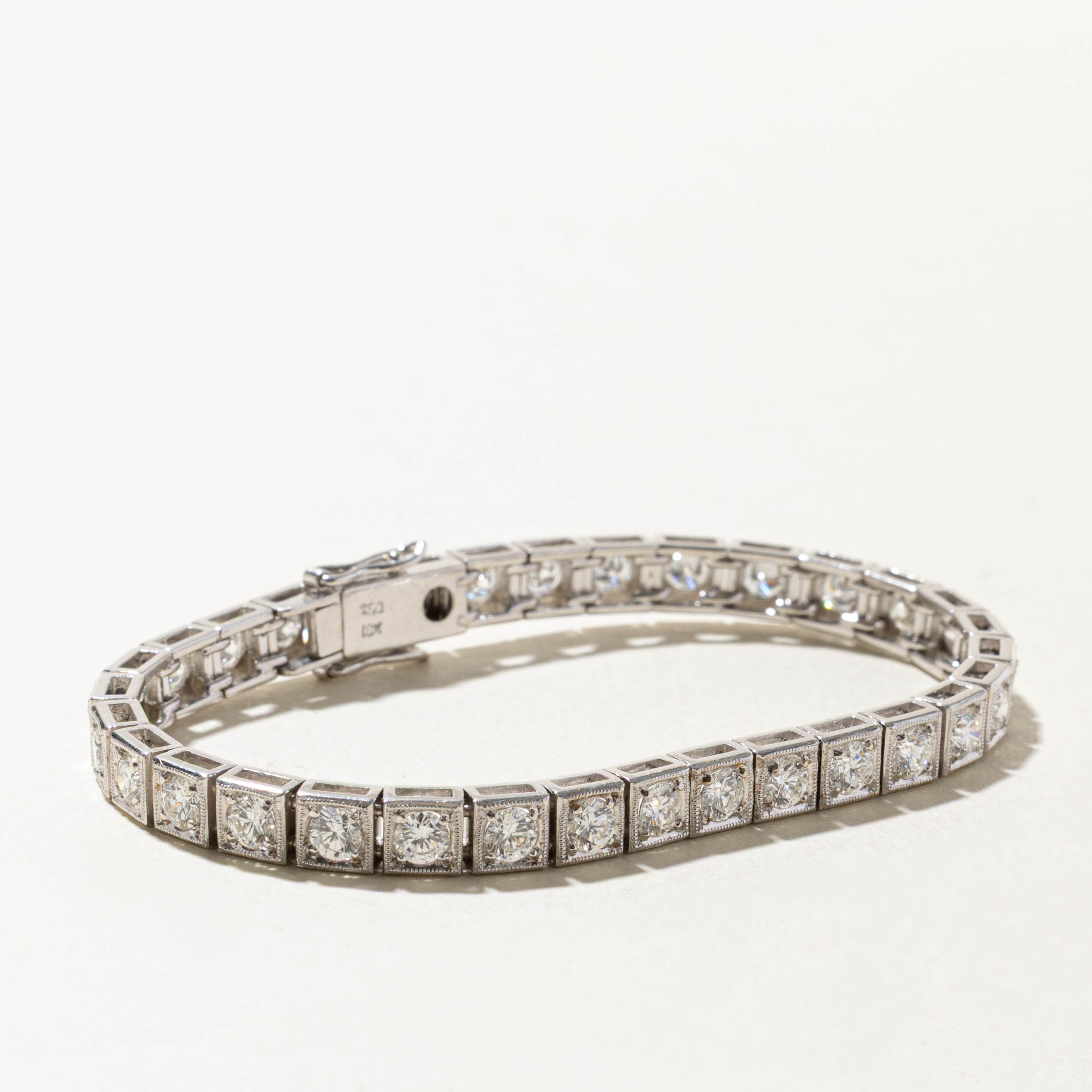 18k Eternity Diamond Milgrained Geometric Tennis Bracelet | 3.84ctw VS2/SI1 G-I | 6.5"