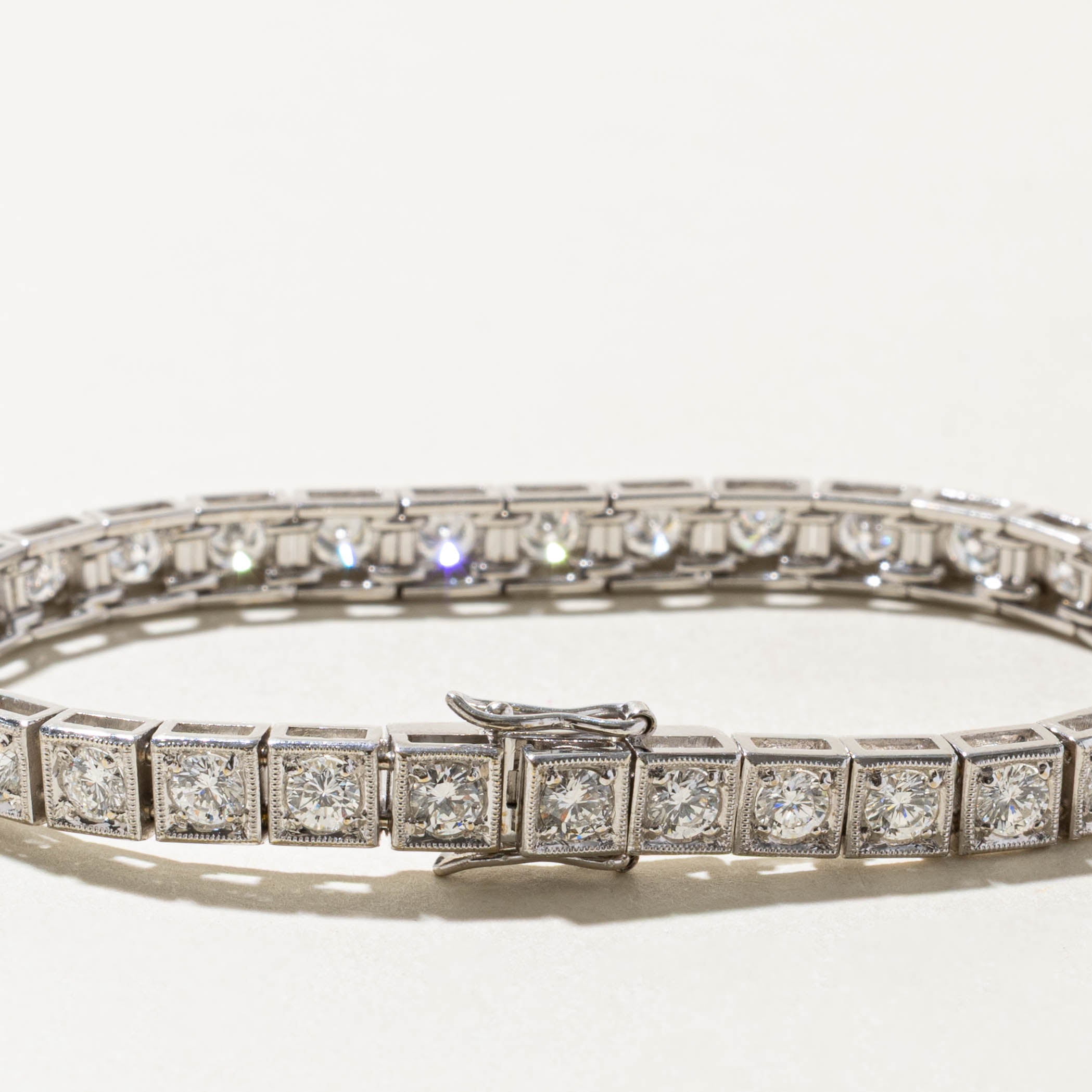 18k Eternity Diamond Milgrained Geometric Tennis Bracelet | 3.84ctw VS2/SI1 G-I | 6.5"