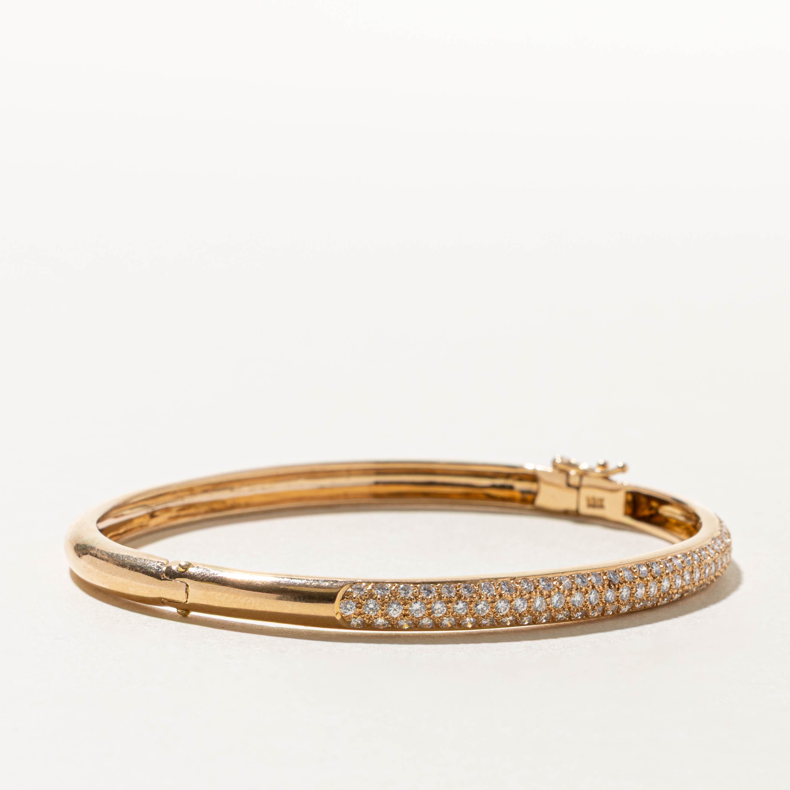 18k Semi Eternity Pave Set Diamond Bangle | 0.99ctw | 6.75"