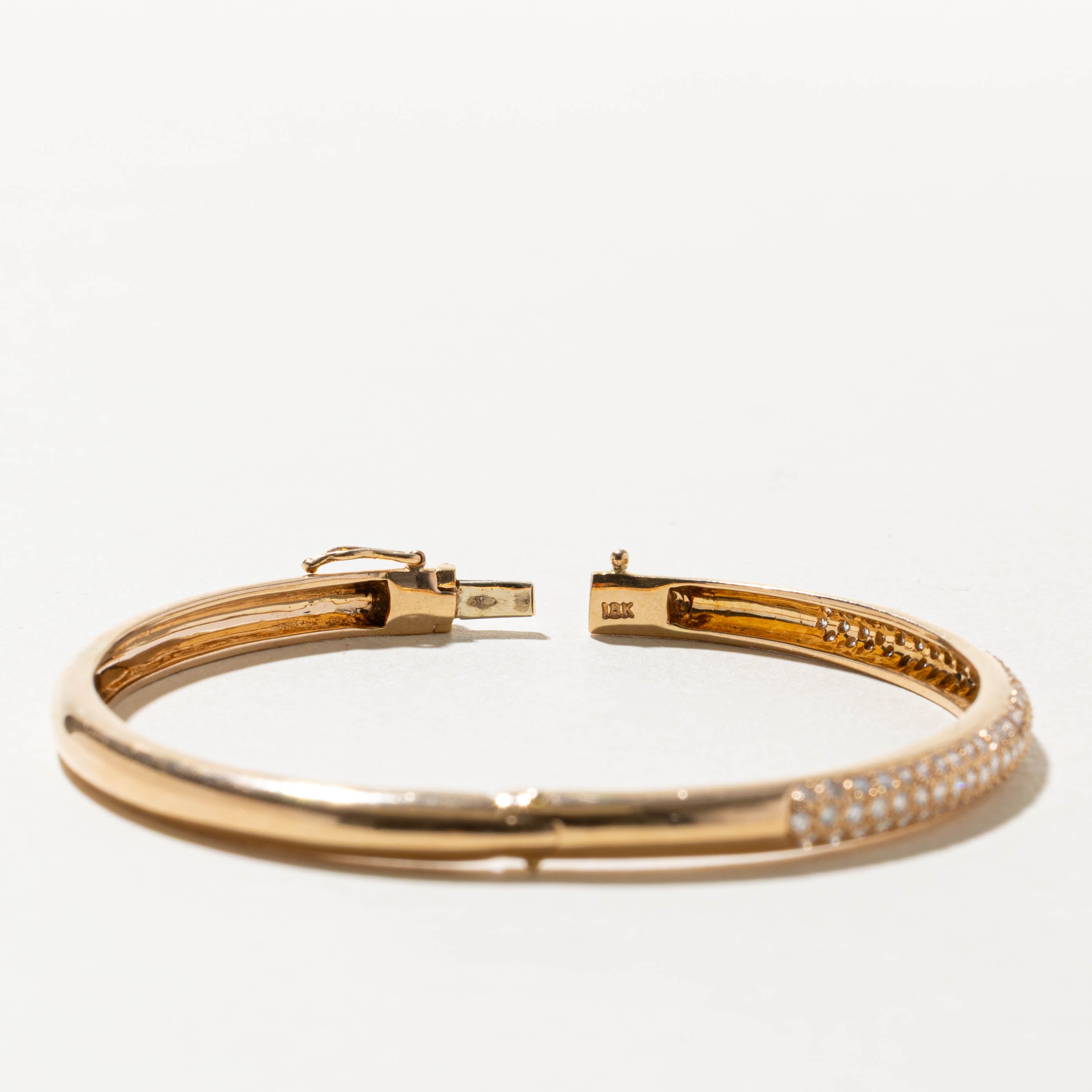 18k Semi Eternity Pave Set Diamond Bangle | 0.99ctw | 6.75"