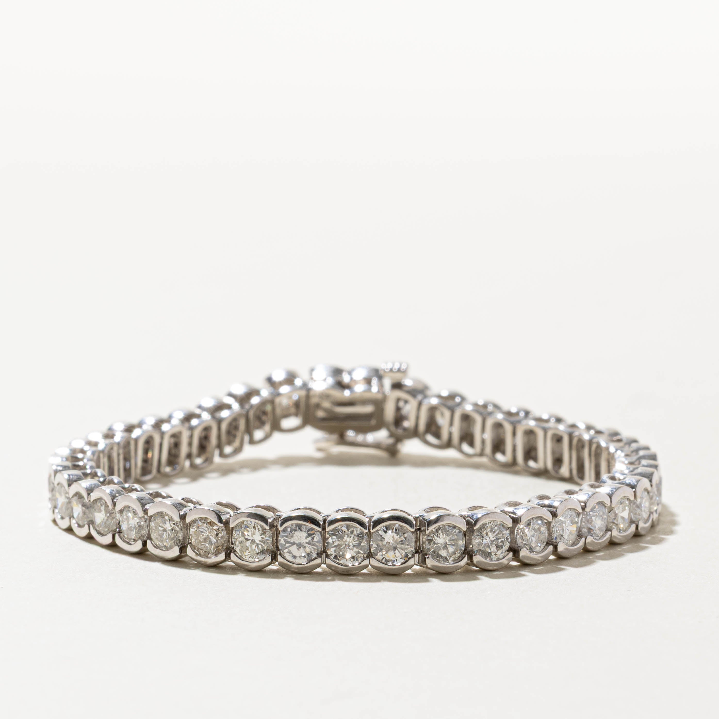 18k Eternity Semi Bezel Diamond Tennis Bracelet | 8.40ctw I2 G | 7"