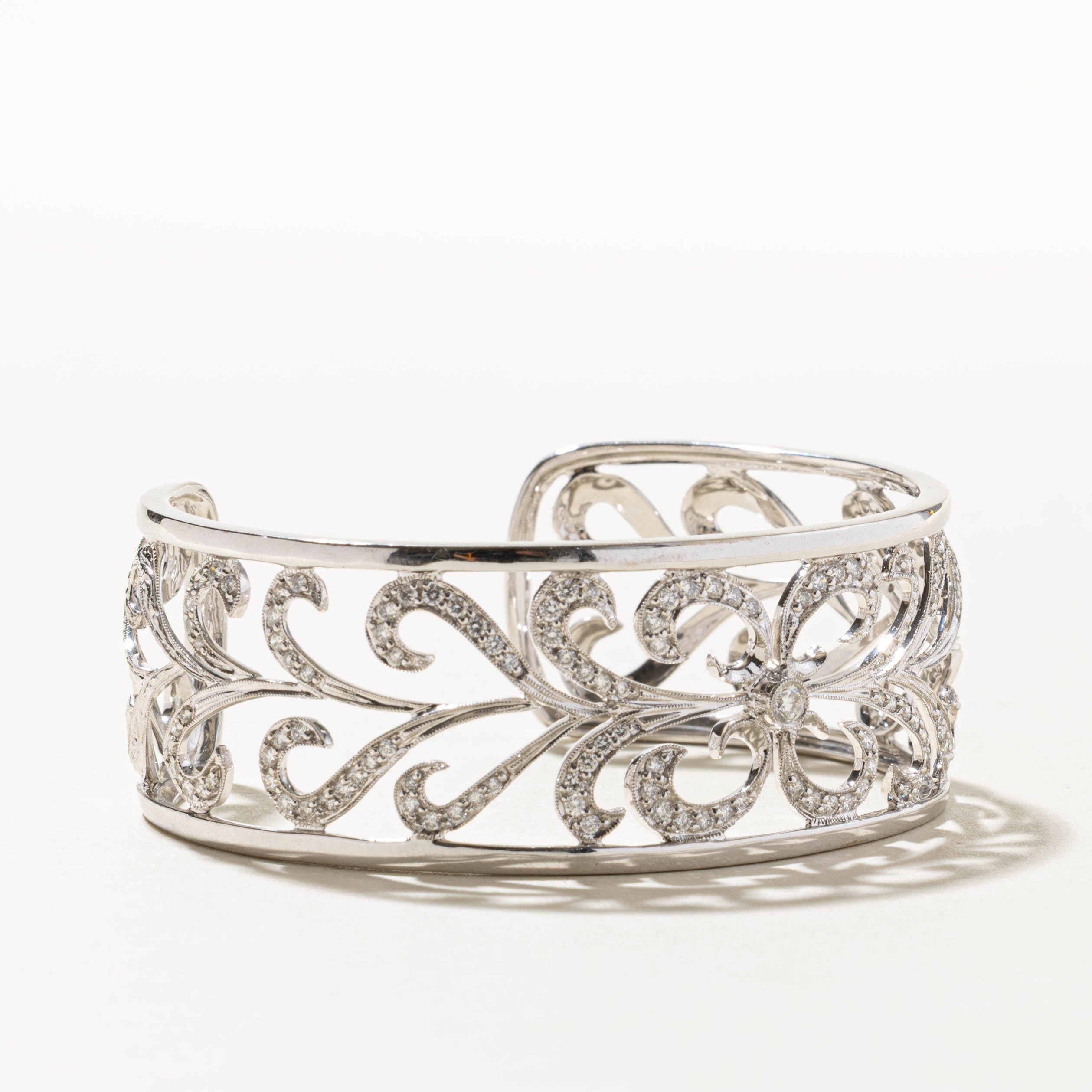 'Birks' Scattered Diamond Scrollwork Floral Cuff | 1.58ctw | 6"