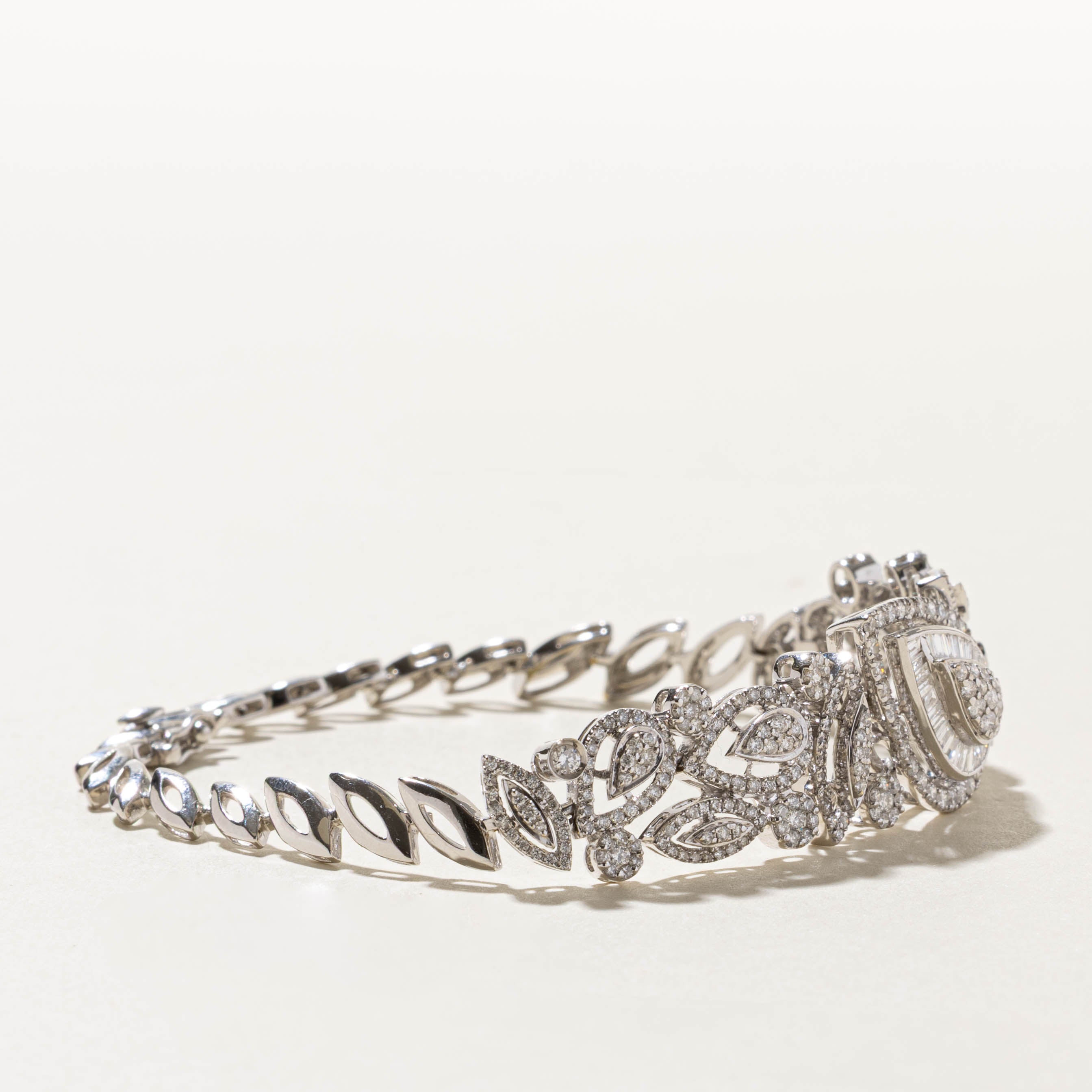 18k Pave Set Diamond Cluster Floral Ornate Bracelet | 1.37ctw | 7"