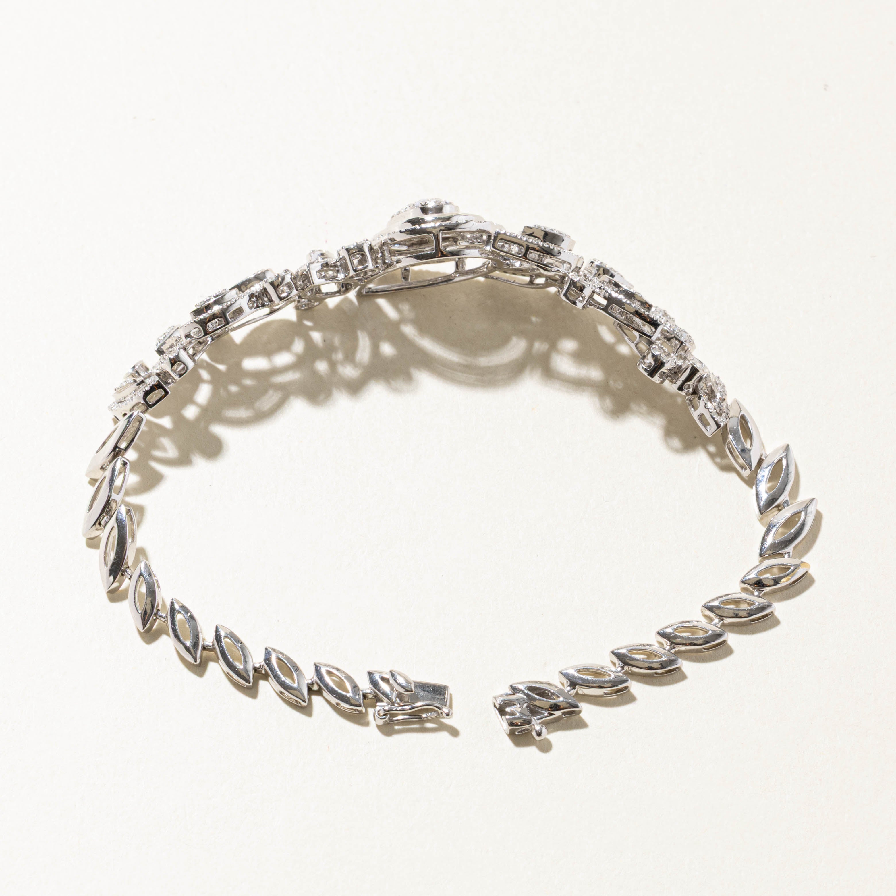 18k Pave Set Diamond Cluster Floral Ornate Bracelet | 1.37ctw | 7"