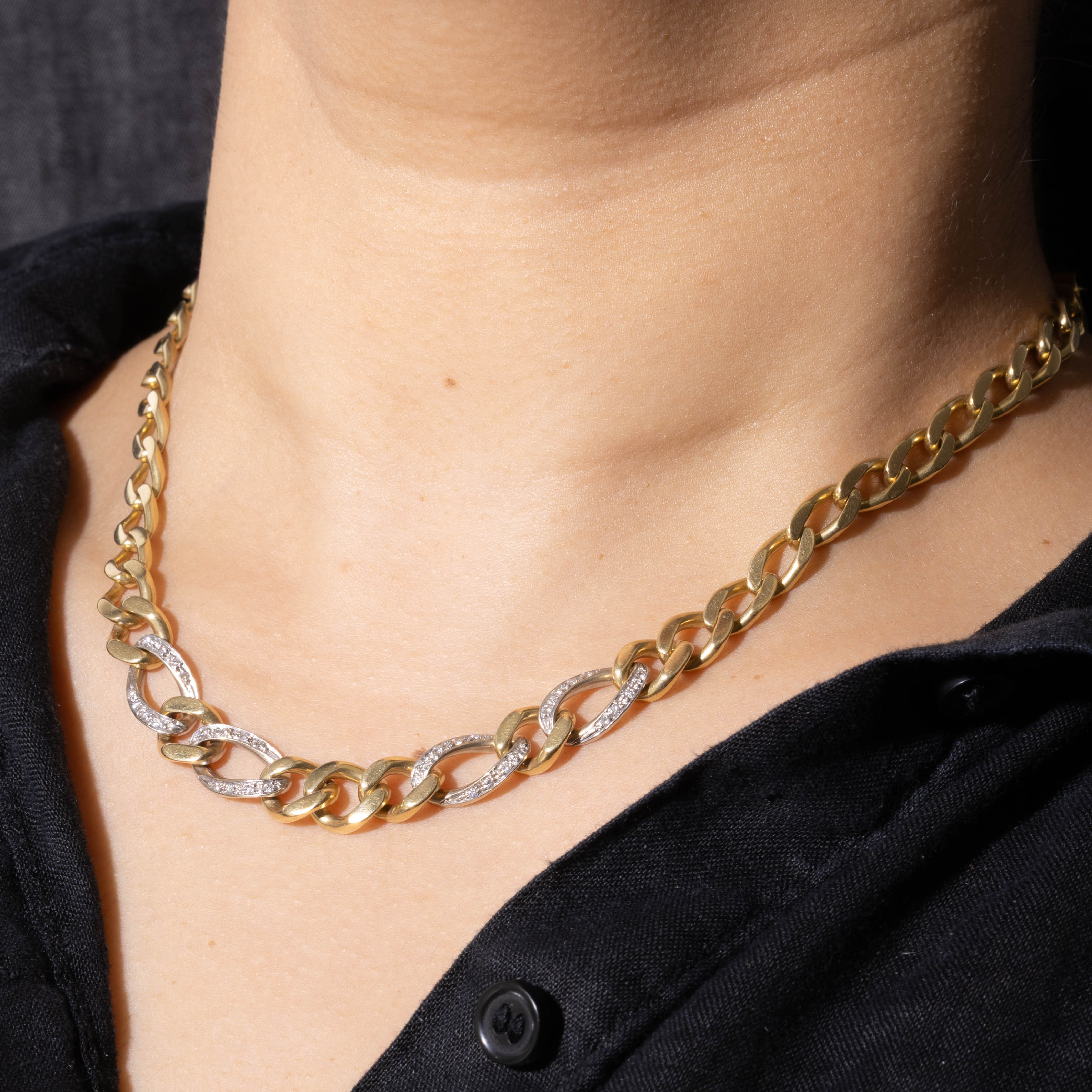Vintage Italian Two Tone Diamond Curb Link Chain | 0.16ctw | 6.25950mm | 15.75"