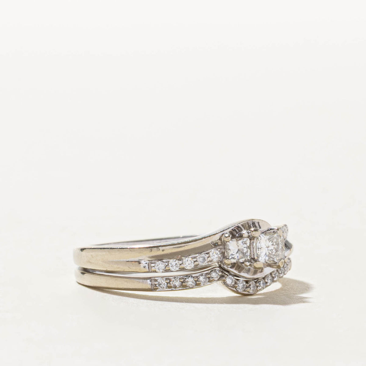 Canadian Three Stone Princess Cut Diamond Soldered Wedding Ring Set | 0.39ctw | SZ 6.25