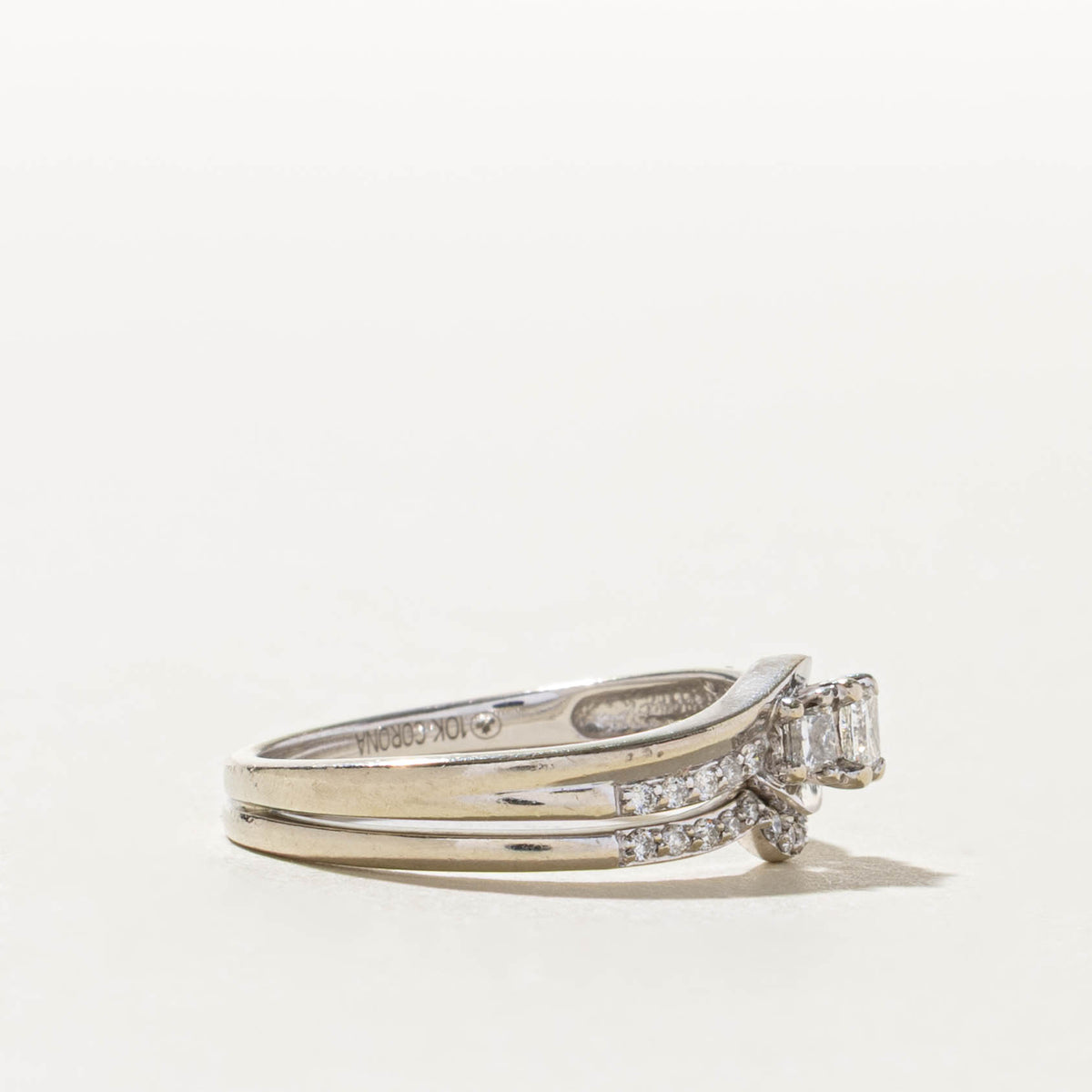 Canadian Three Stone Princess Cut Diamond Soldered Wedding Ring Set | 0.39ctw | SZ 6.25