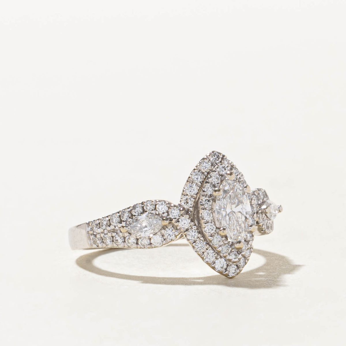 14k Pave Set Marquise Cut Diamond Halo Ring | 0.39ct SI2 E, 0.57ctw | SZ 6.5