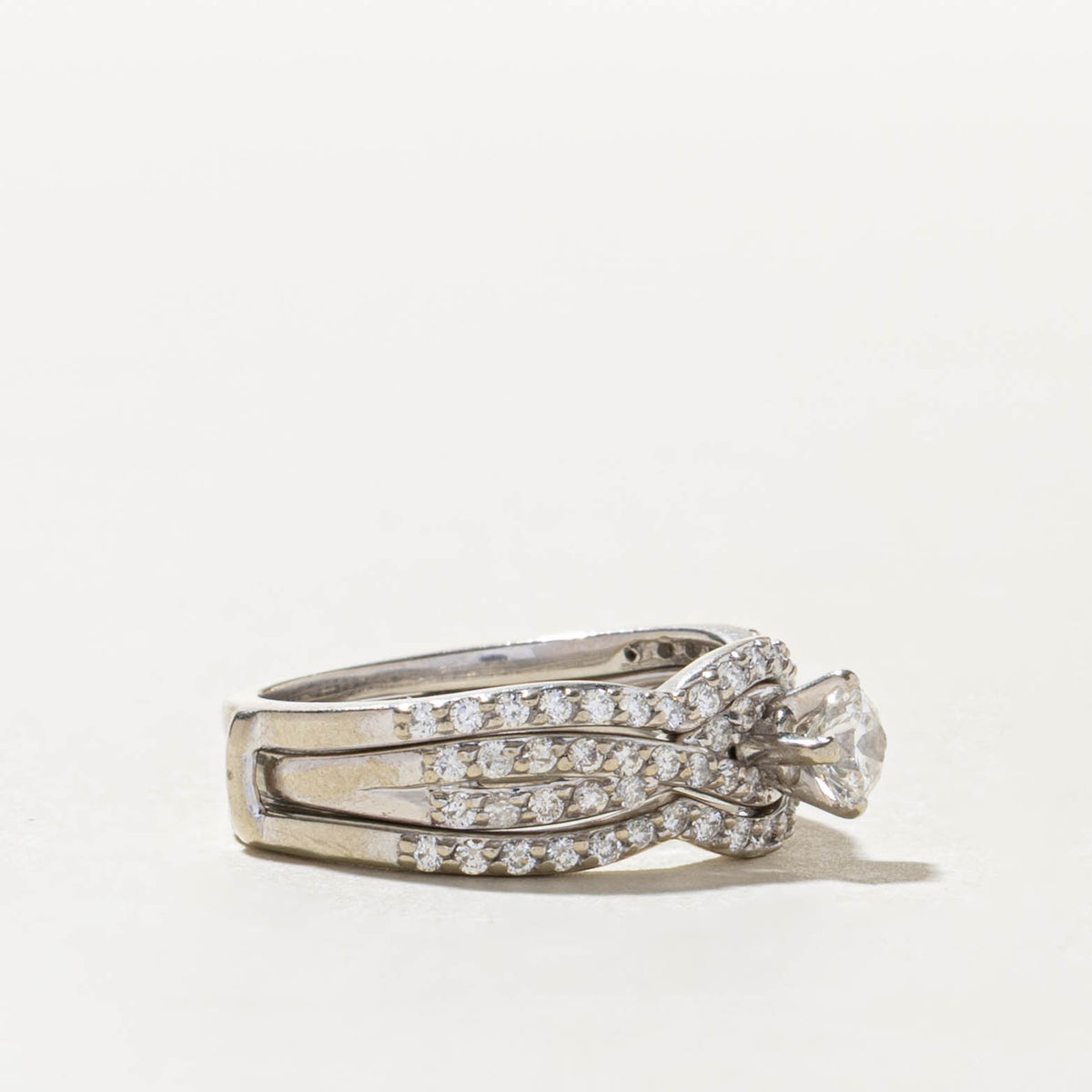 14k Pave Set Diamond Wave Wedding Ring Set | 0.30ct SI2 G, 0.70ctw | SZ 5.25