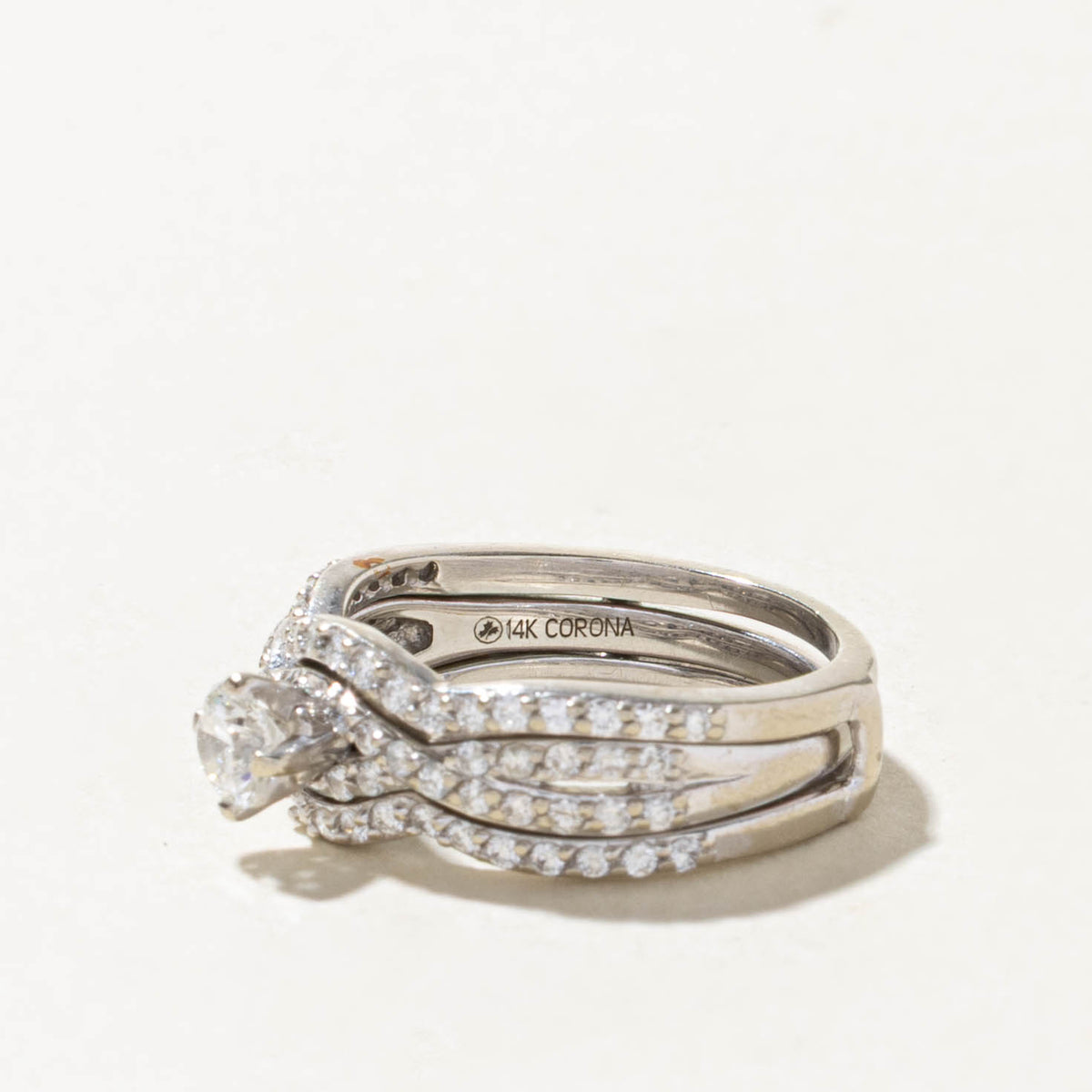 14k Pave Set Diamond Wave Wedding Ring Set | 0.30ct SI2 G, 0.70ctw | SZ 5.25