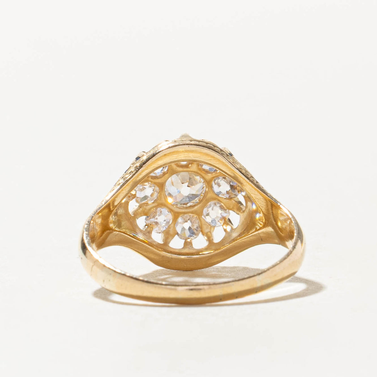 18k Old Mine Cut Diamond Cluster Engraved Ring | 0.65ctw | SZ 6.75
