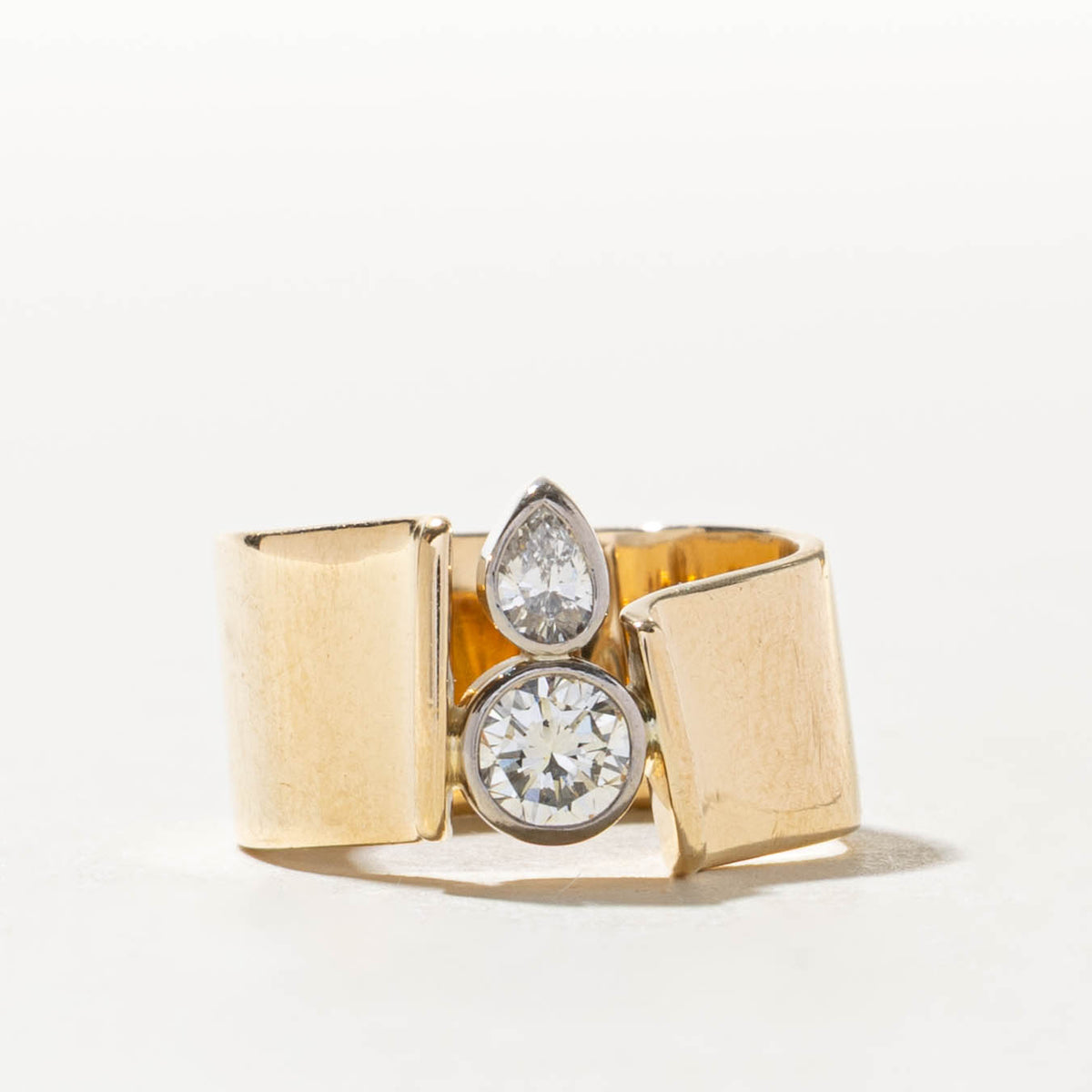 14k Two Stone Bezel Set Diamond Geometric Cocktail Ring | 0.64ctw | SZ 5.5