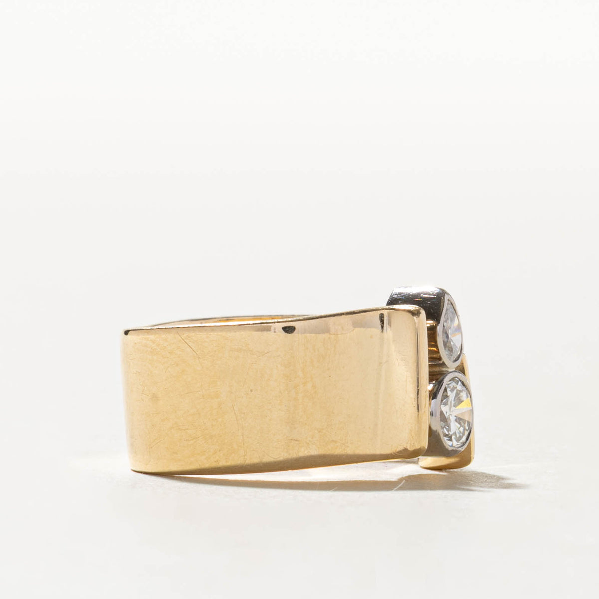 14k Two Stone Bezel Set Diamond Geometric Cocktail Ring | 0.64ctw | SZ 5.5