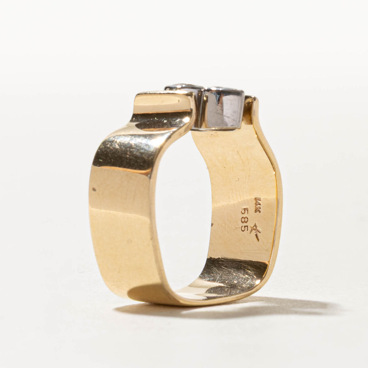 14k Two Stone Bezel Set Diamond Geometric Cocktail Ring | 0.64ctw | SZ 5.5