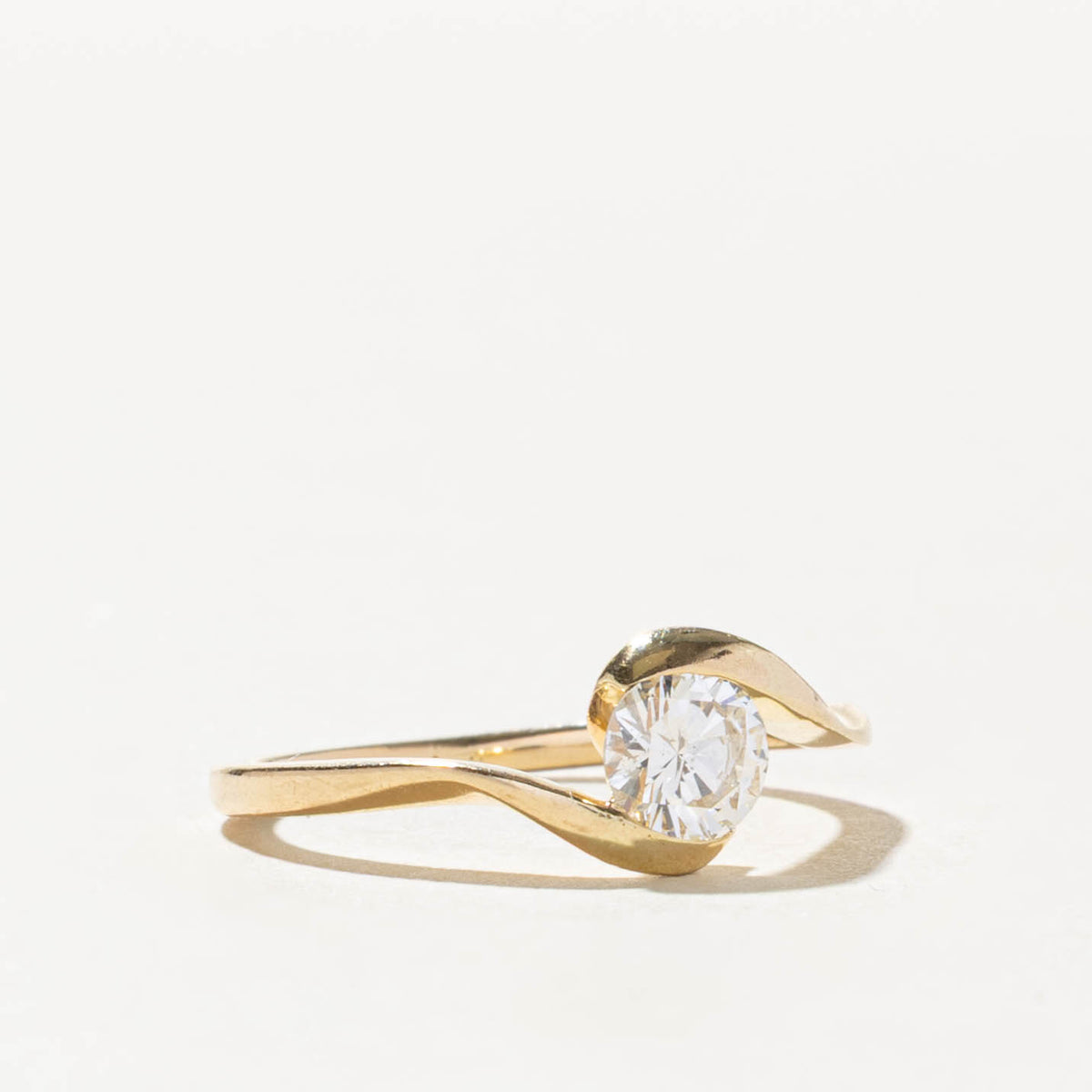 14k Solitaire Semi Bezel Set Diamond Bypass Ring | 0.53ct I1 J | SZ 6