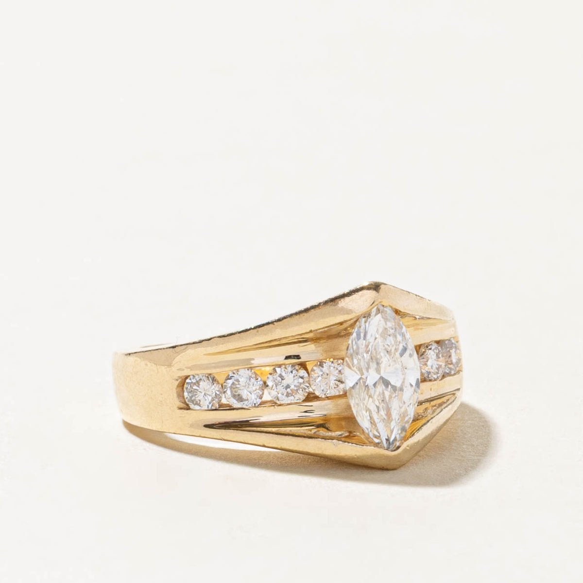 14k Marquise Cut Diamond Accented Grooved Ring | 0.53ct SI1/SI2 I/J, 0.32ctw | SZ 5.5