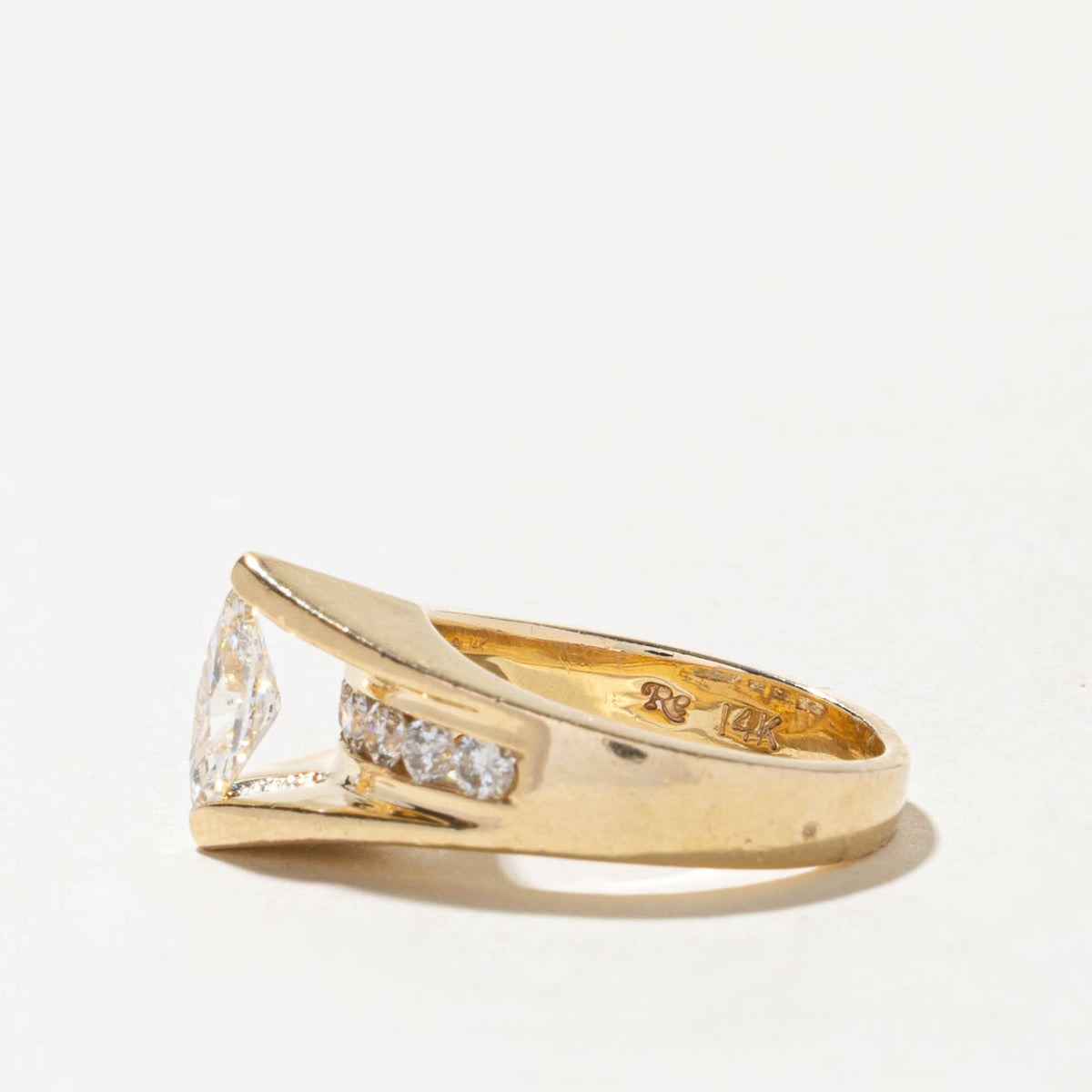 14k Marquise Cut Diamond Accented Grooved Ring | 0.53ct SI1/SI2 I/J, 0.32ctw | SZ 5.5