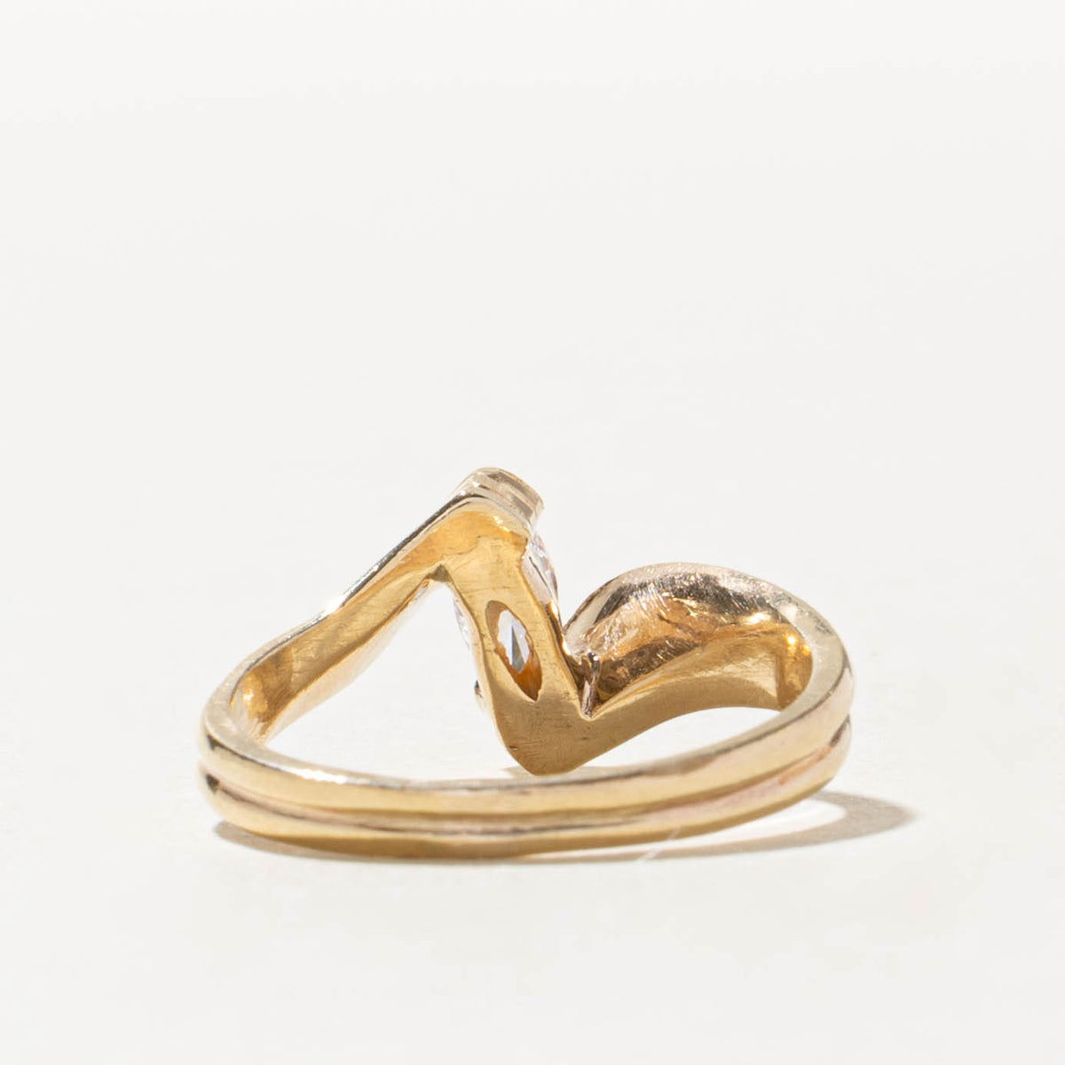 14k Marquise Cut Diamond Grooved Bypass Ring | 0.35ct VS1 F VG | SZ 7
