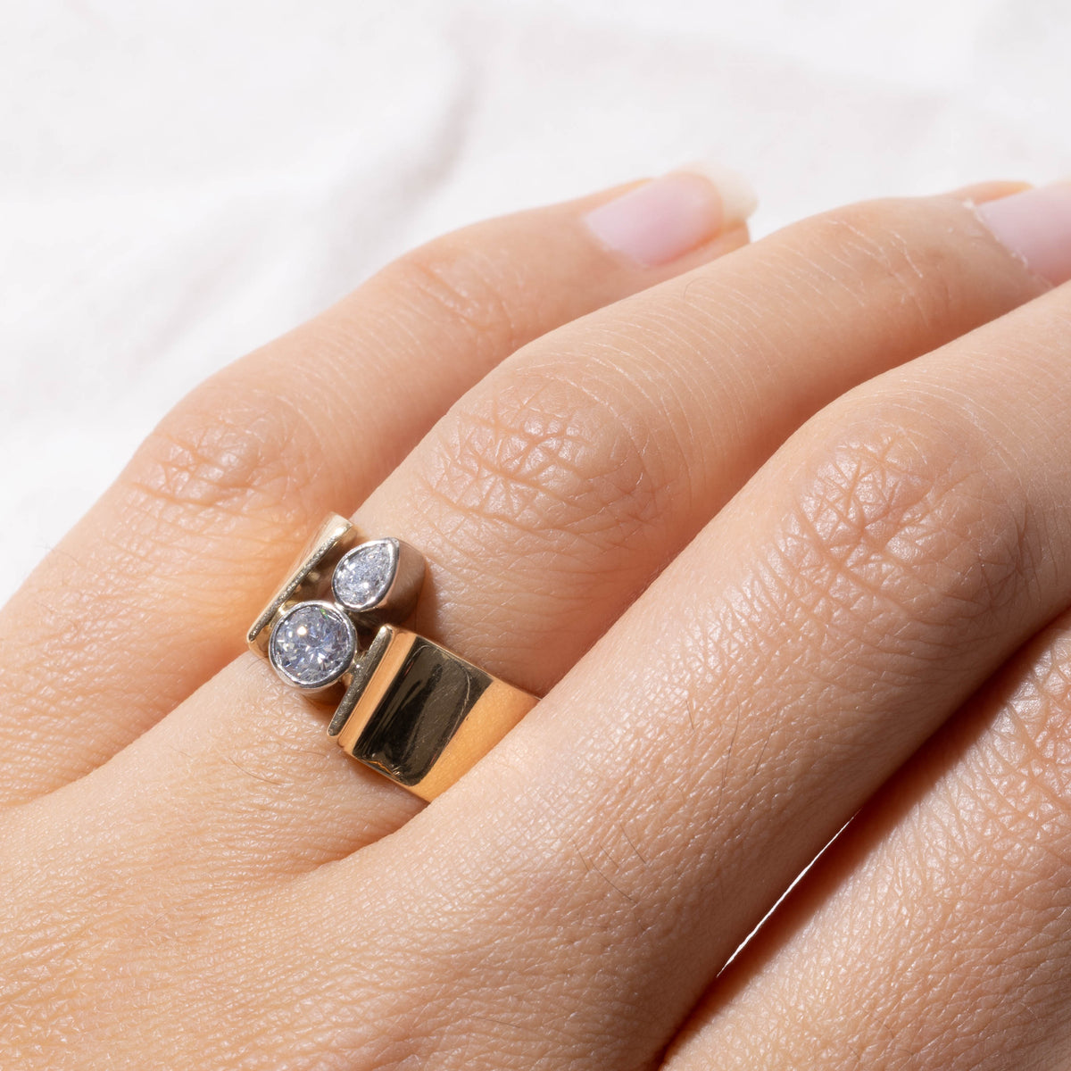 14k Two Stone Bezel Set Diamond Geometric Cocktail Ring | 0.64ctw | SZ 5.5